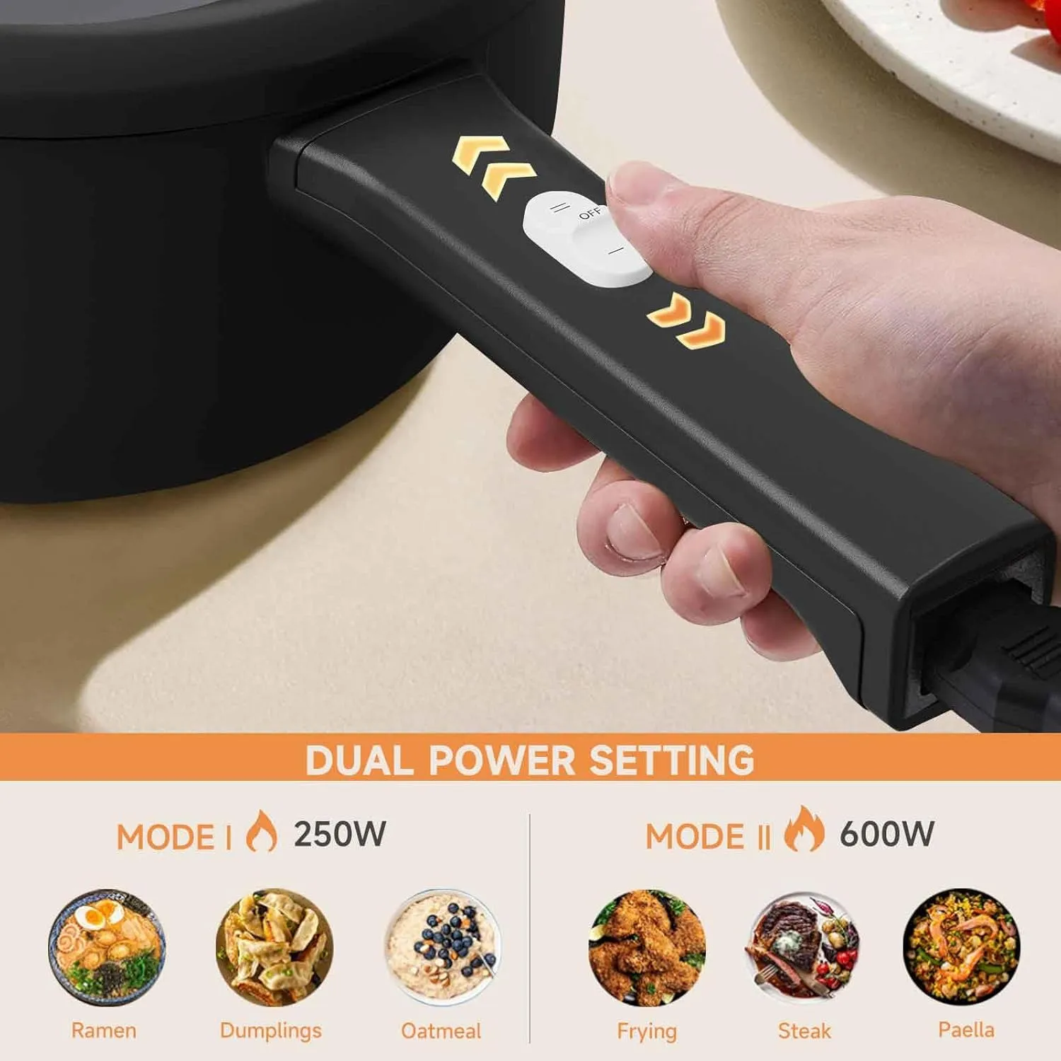 Dezin Electric Cooker, 2L Non-Stick Saut Pan, Rapid Noodles Cooker, Mini Pot for Steak, Egg, Fried Rice, Ramen, Oatmeal, Soup with Power Adjustment, College Dorm Room Essential(Egg Rack Included)