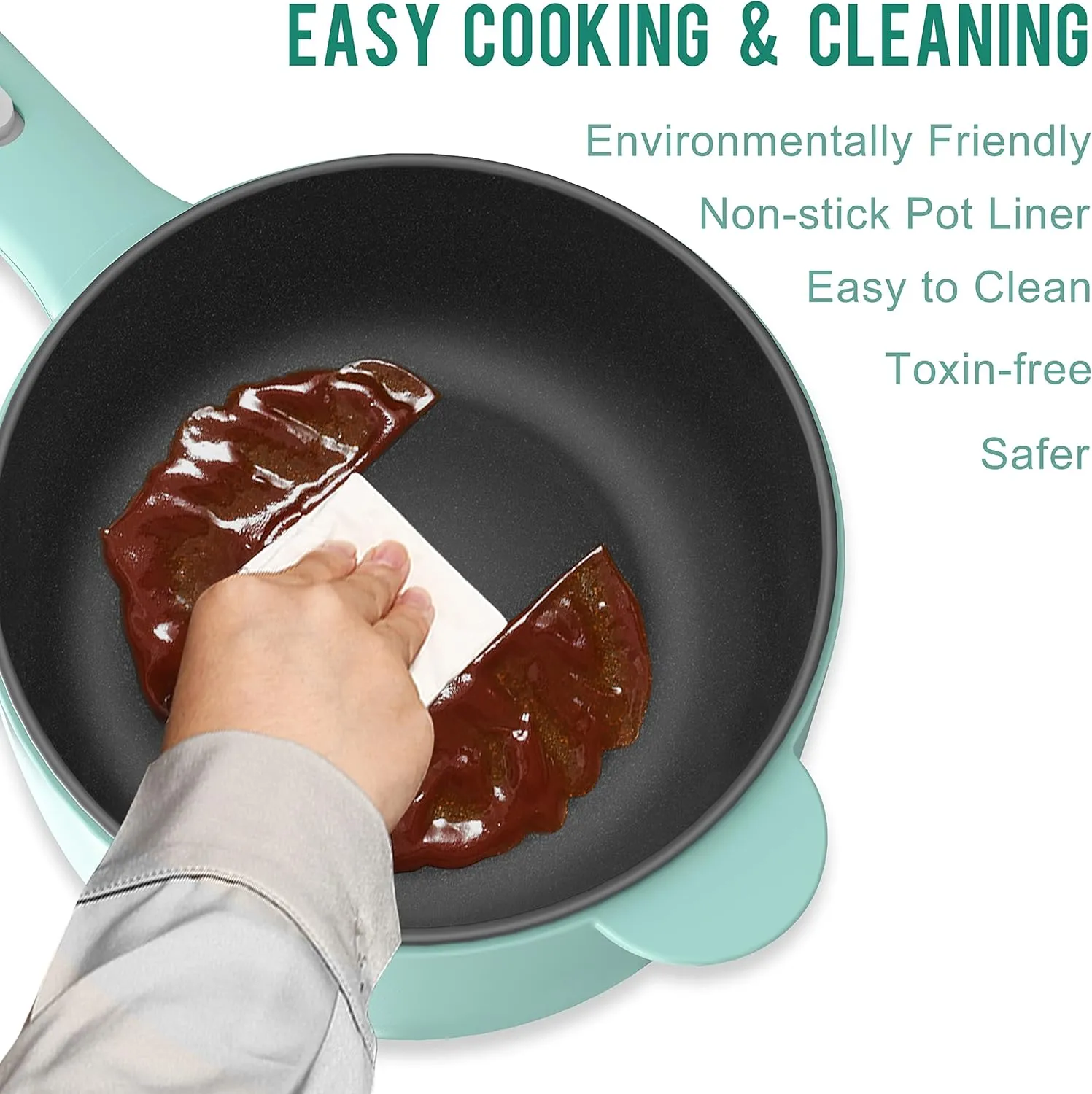 Dezin Electric Cooker, 2L Non-Stick Saut Pan, Rapid Noodles Mini Pot for Steak, Egg, Fried Rice, Ramen, Oatmeal, Soup with Power Adjustment, College Dorm Room Essential