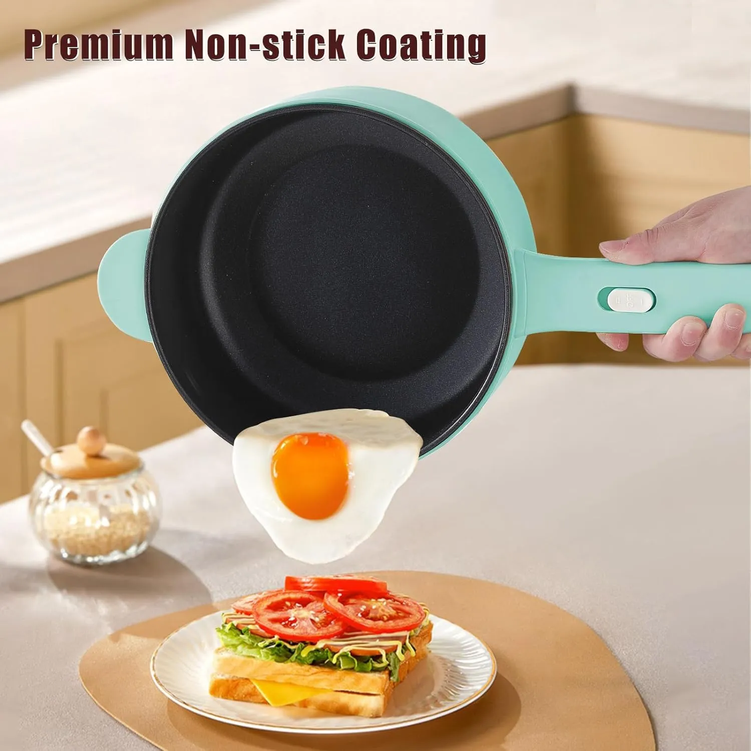 Dezin Electric Cooker, 2L Non-Stick Saut Pan, Rapid Noodles Mini Pot for Steak, Egg, Fried Rice, Ramen, Oatmeal, Soup with Power Adjustment, College Dorm Room Essential