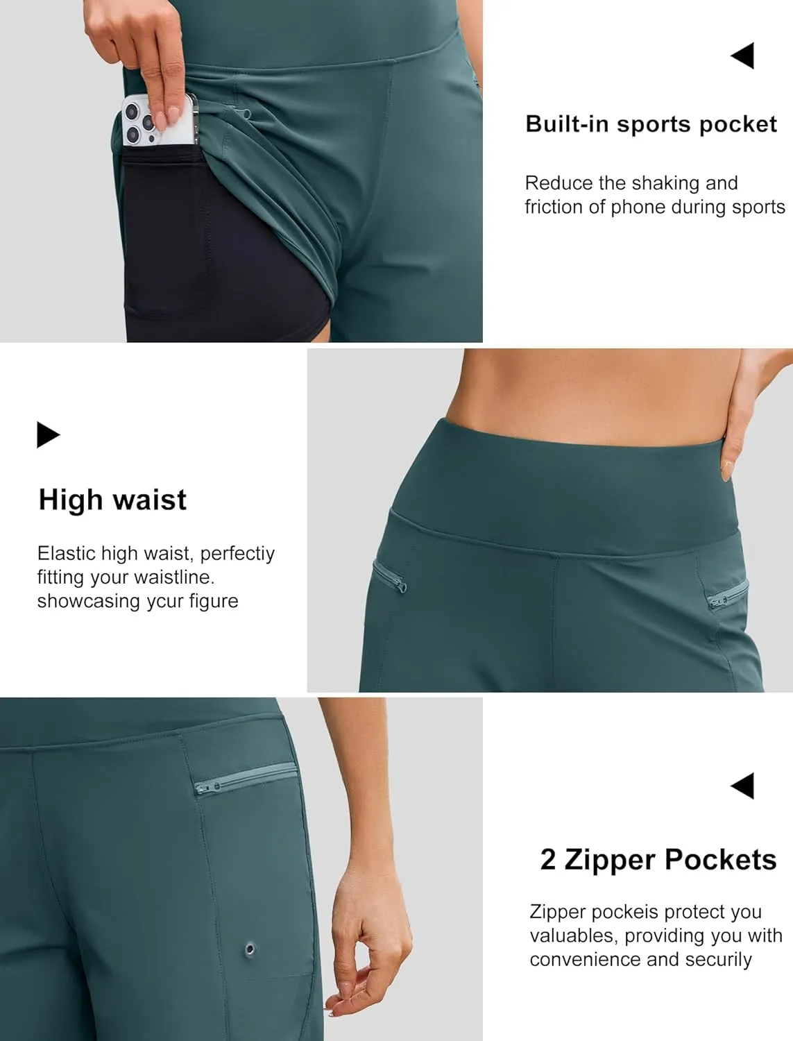 difficort Womens 7" Swim Shorts with Leggings High Waisted Board Beach Swimming Shorts with Zipper Pockets