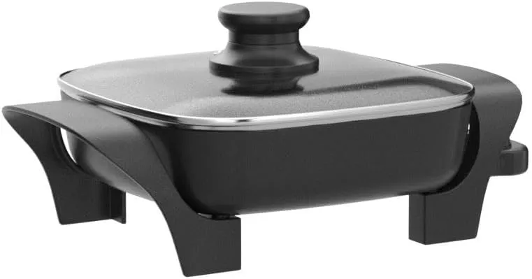 Elite Gourmet EG808 8 x 8" Non-stick Electric Skillet, Dishwasher Safe with Tempered Glass Vented Lid, Rapid Heat Up, 600W, Black