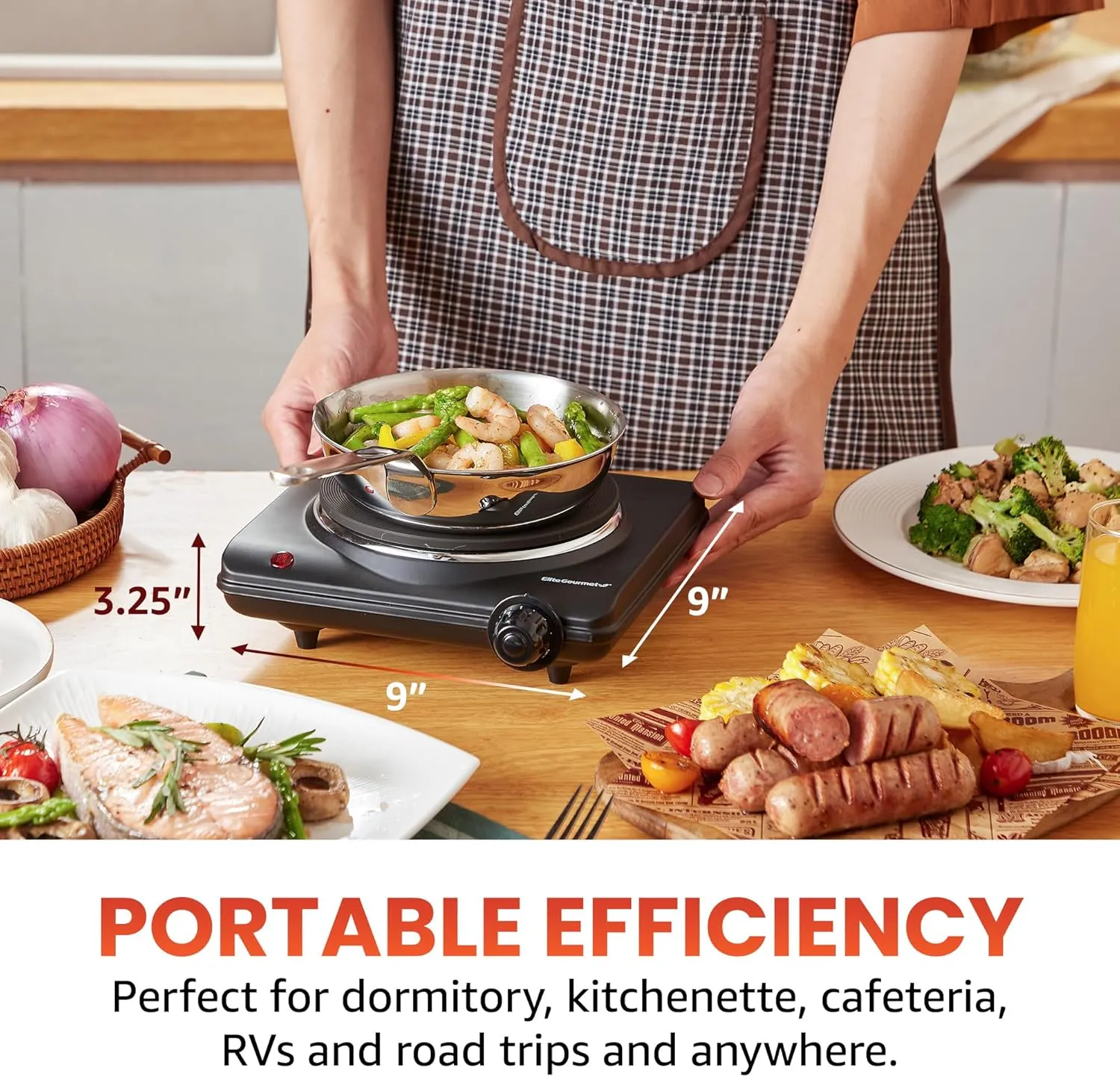 Elite Gourmet ESB-301BF Countertop Single Cast Iron Burner, 1000 Watts Electric Hot Plate, Temperature Controls, Power Indicator Lights, Easy to Clean, Black