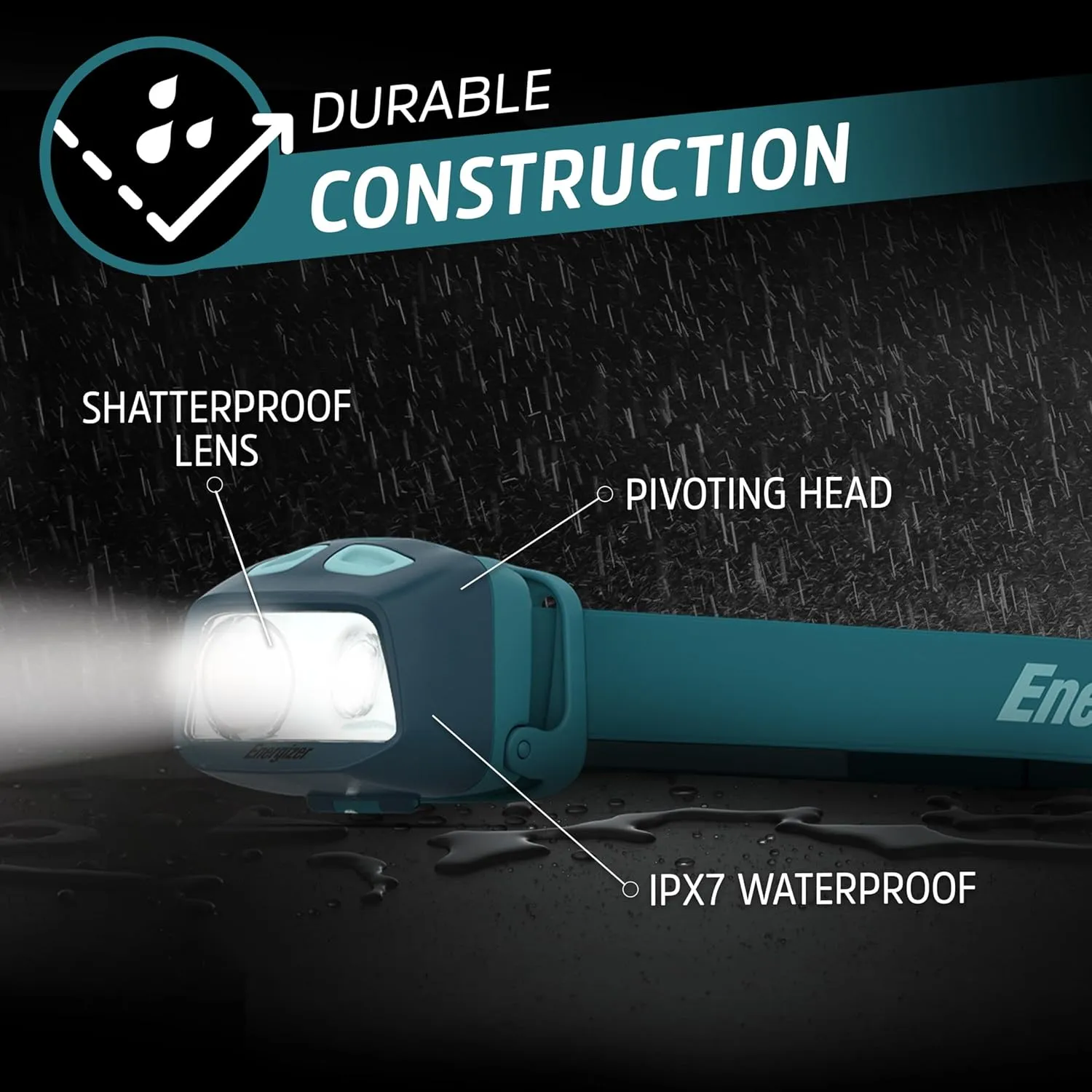 Energizer HDL40 LED Headlamp, 500 Lumen, IPX7 Waterproof, Multi-Colored Headlamp, Hands-Free Light, Batteries Included