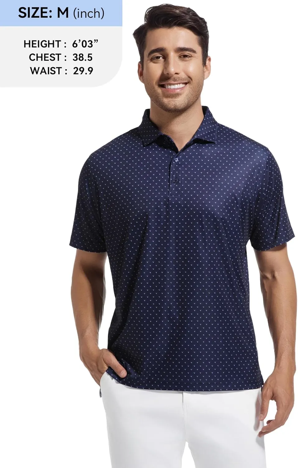 Esabel.C Mens Golf Shirts Print Moisture Wicking Short Sleeve Performance Dry Fit Stretch Active Polo Shirts for Men