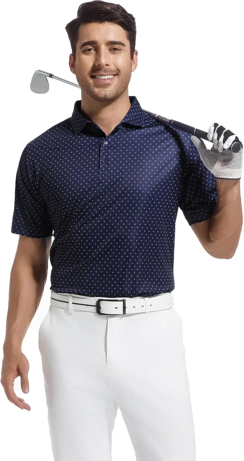 Esabel.C Mens Golf Shirts Print Moisture Wicking Short Sleeve Performance Dry Fit Stretch Active Polo Shirts for Men