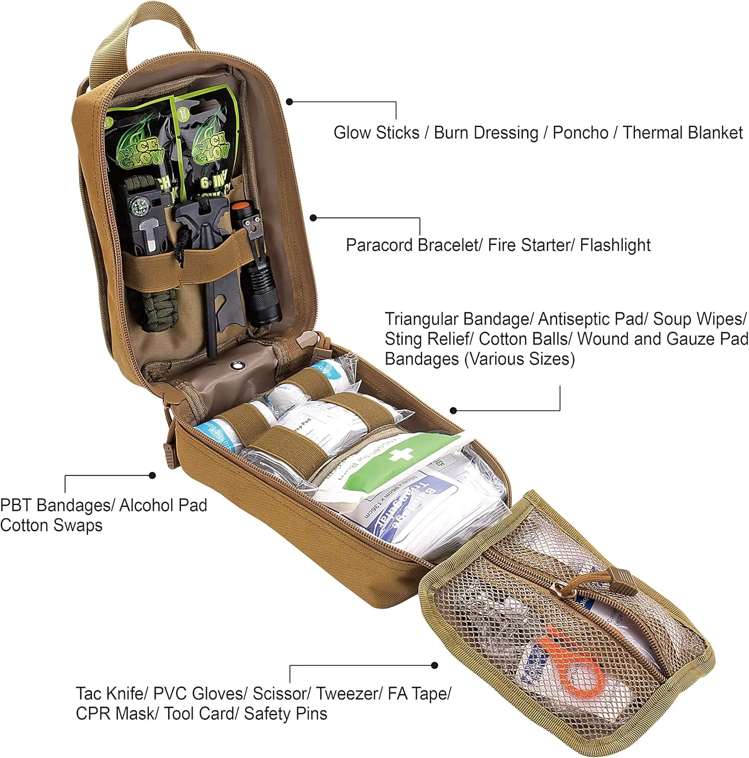 EVERLIT 250 Pieces Survival First Aid Kit IFAK EMT Molle Pouch Survival Kit Outdoor Gear Emergency Kits Trauma Bag for Camping Boat Hunting Hiking Home Car Earthquake and Adventures