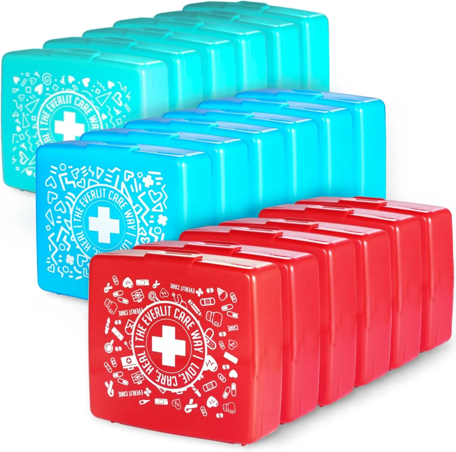 EVERLIT Pocket-Aid Mini First Aid Kit | Compact, Portable Hard-Shell Cases of 50 Items | Cuts, Scrapes, Wound Care Essentials for Travel, Outdoor, School, Camping, Home, Office (12 Packs | 600 Pcs)