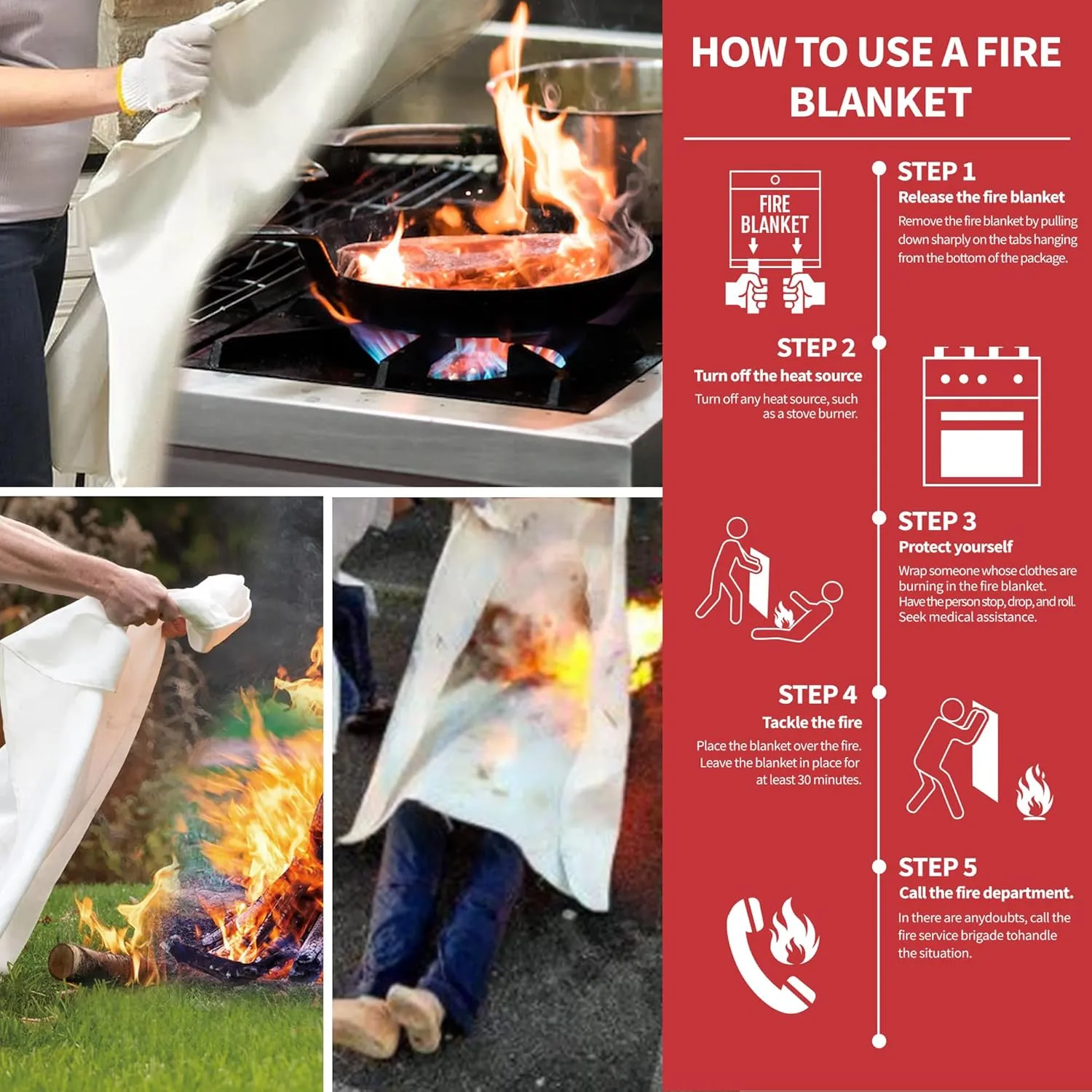 Fire Blanket for Kitchen and Home,40" x 40", Fiberglass Emergency Fire Blanket,4 Pack