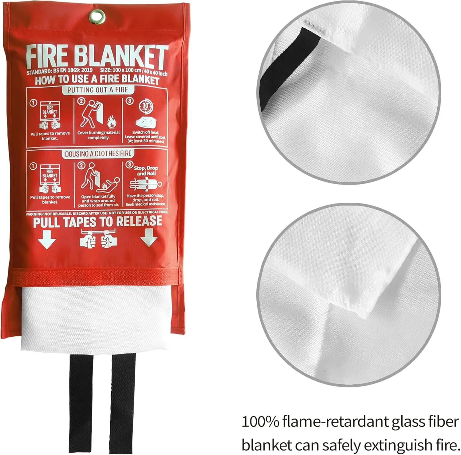 Fire Blanket for Kitchen and Home,40" x 40", Fiberglass Emergency Fire Blanket,4 Pack