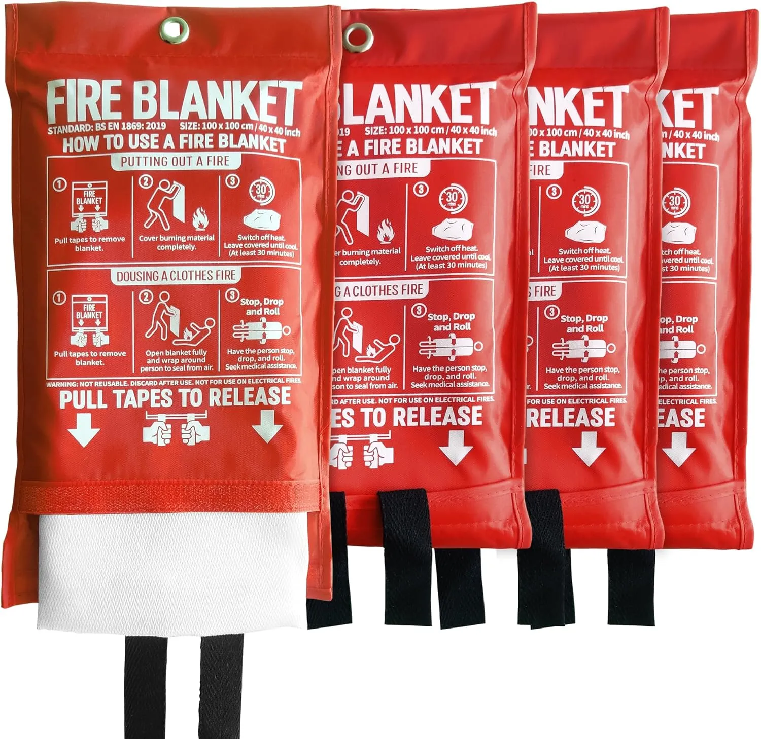 Fire Blanket for Kitchen and Home,40" x 40", Fiberglass Emergency Fire Blanket,4 Pack