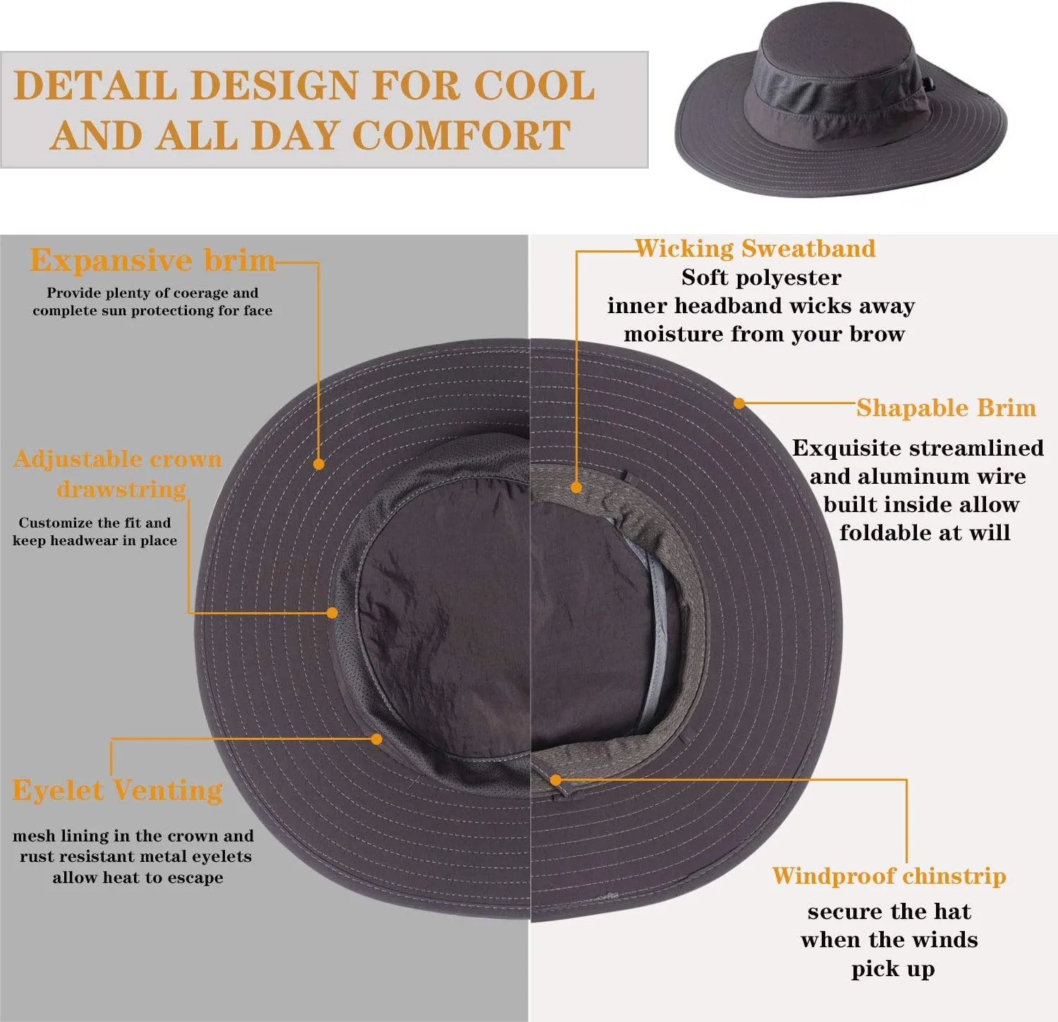 Fishing Hat,Sun Cap with UPF 50  Sun Protection and Neck Flap,for Man and Women