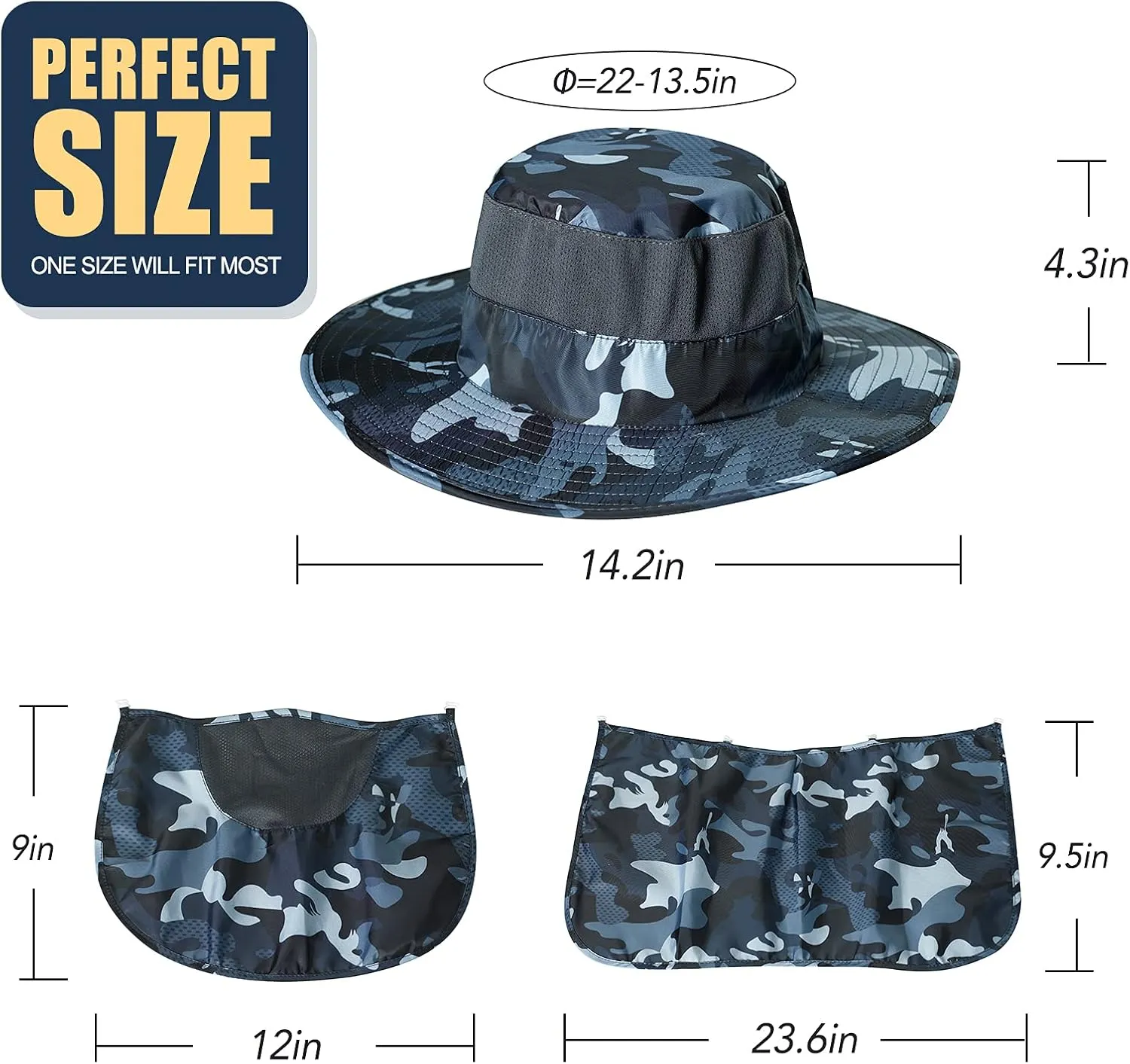 Fishing Hat,Sun Cap with UPF 50  Sun Protection and Neck Flap,for Man and Women