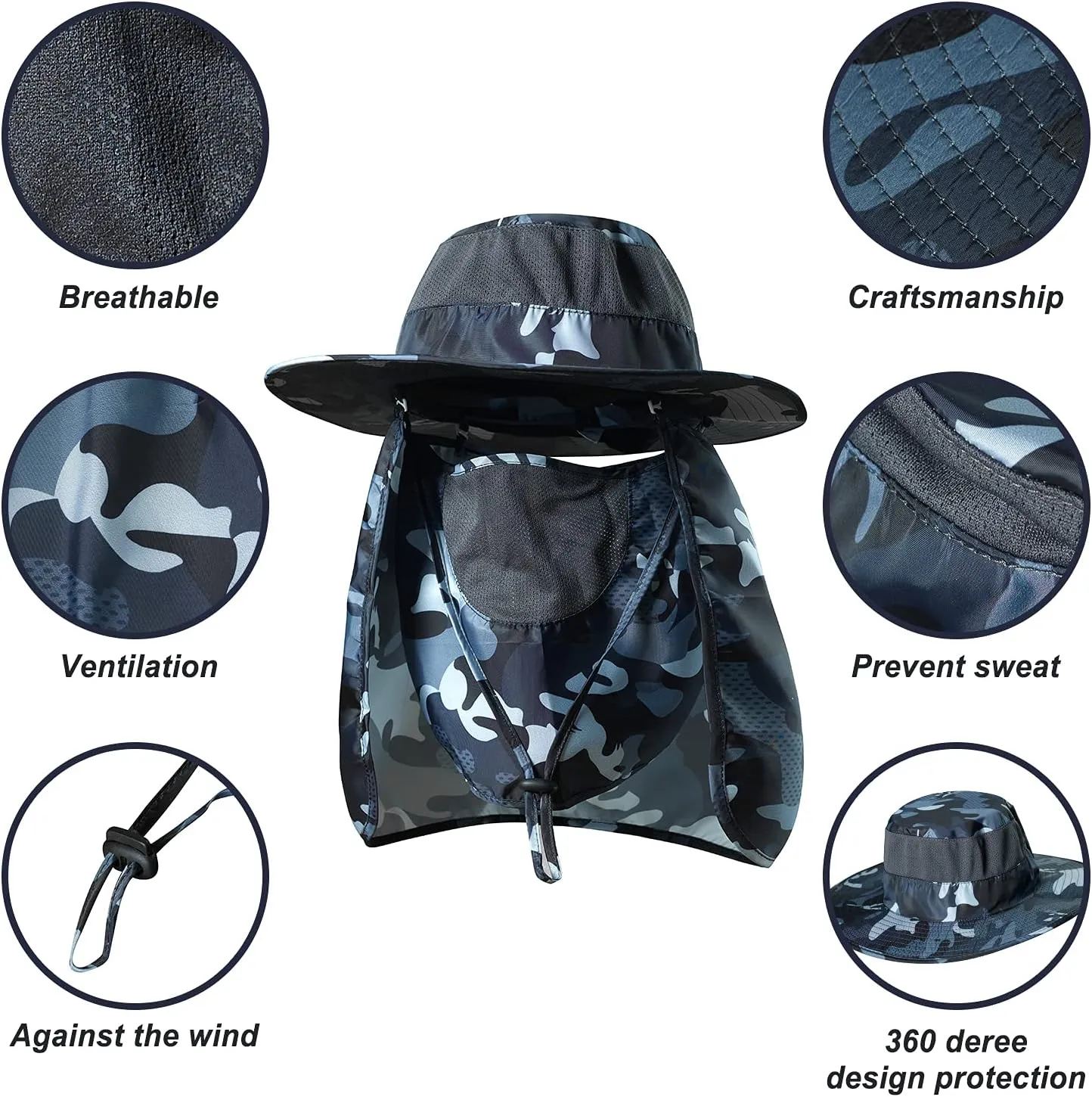 Fishing Hat,Sun Cap with UPF 50  Sun Protection and Neck Flap,for Man and Women