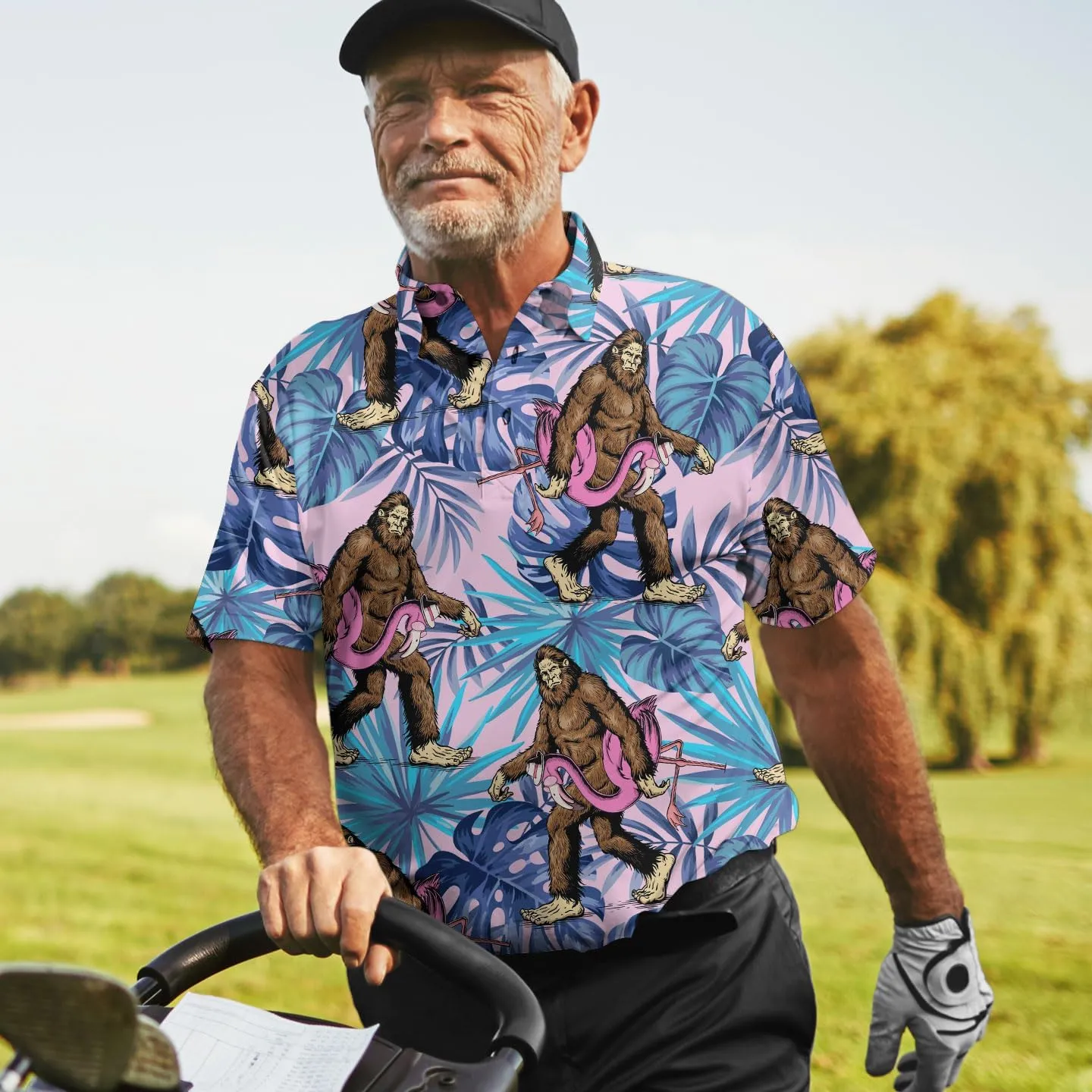 Funny Golf Shirts for Men Dry Fit, Tropical Hawaiian Golf Polo Shirt, Mens Golf Polos Golfing