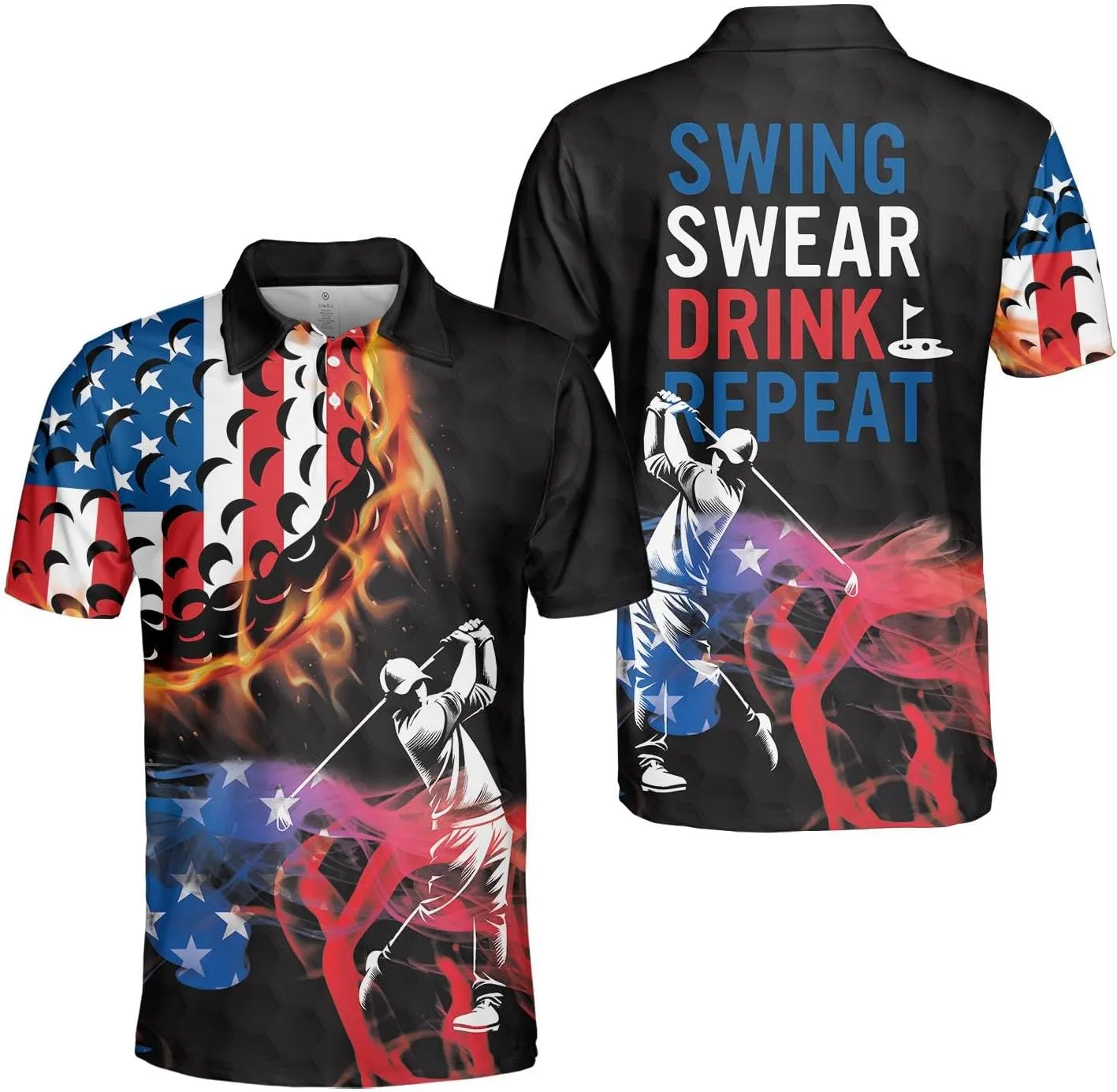 Funny Golf Shirts for Men Dry Fit, Tropical Hawaiian Golf Polo Shirt, Mens Golf Polos Golfing