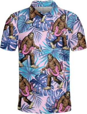 Funny Golf Shirts for Men Dry Fit, Tropical Hawaiian Golf Polo Shirt, Mens Golf Polos Golfing