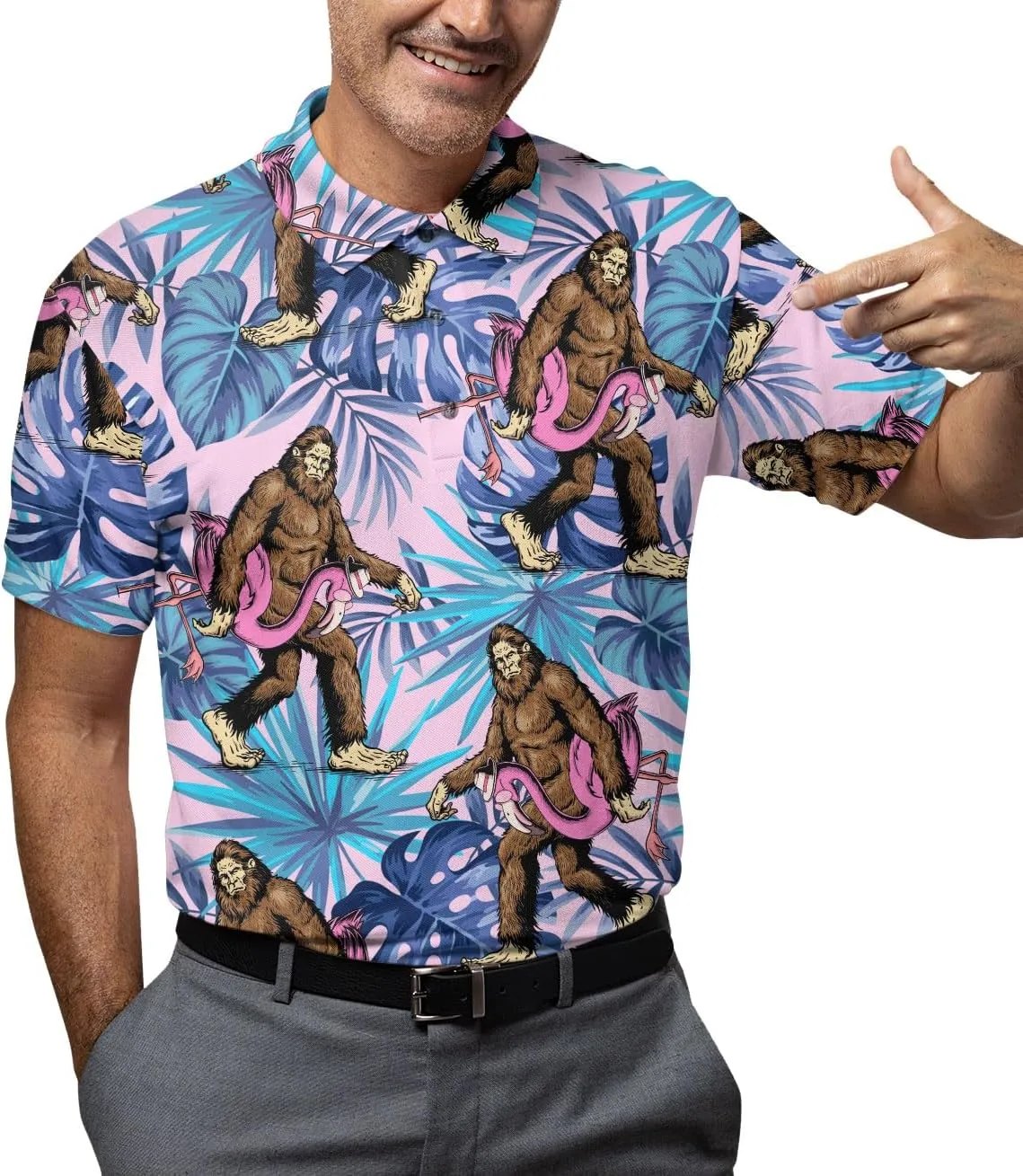 Funny Golf Shirts for Men Dry Fit, Tropical Hawaiian Golf Polo Shirt, Mens Golf Polos Golfing