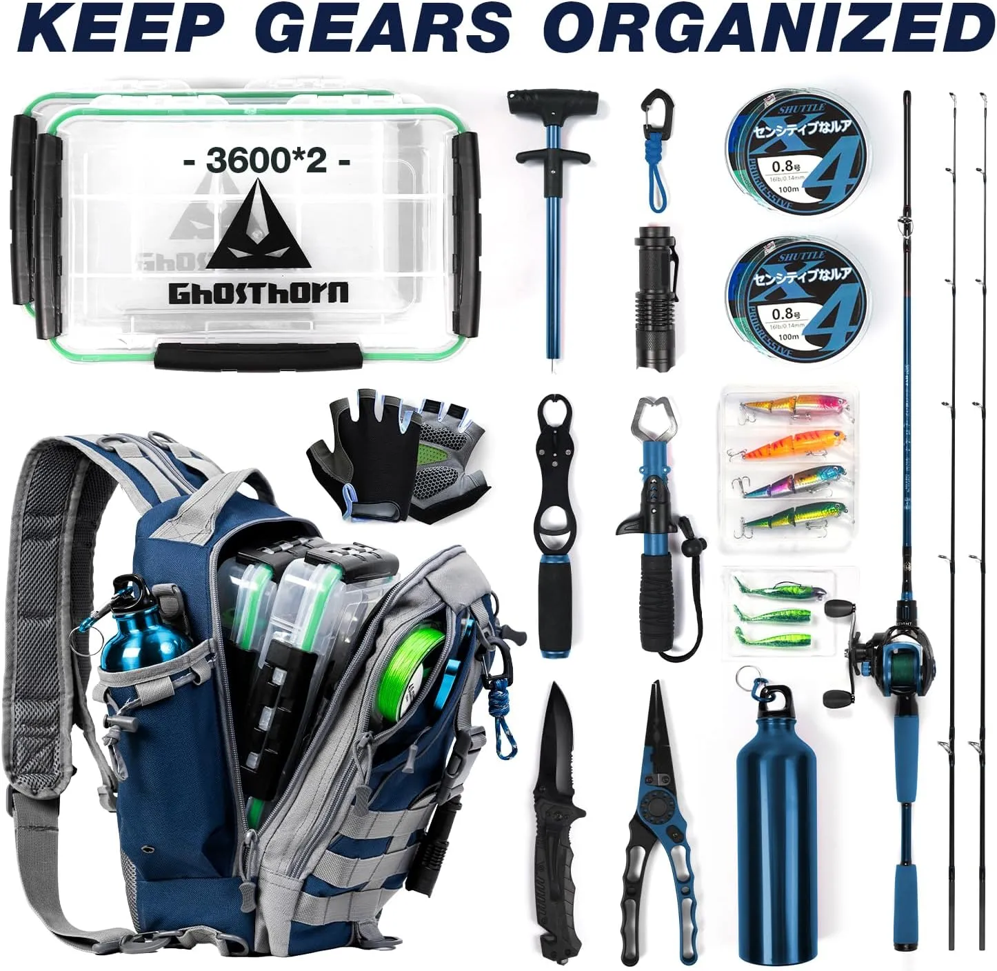 Ghosthorn Fishing Backpack with Rod Holder - Tackle Sling Bag - Fly Fishing Gifts for Men and Women