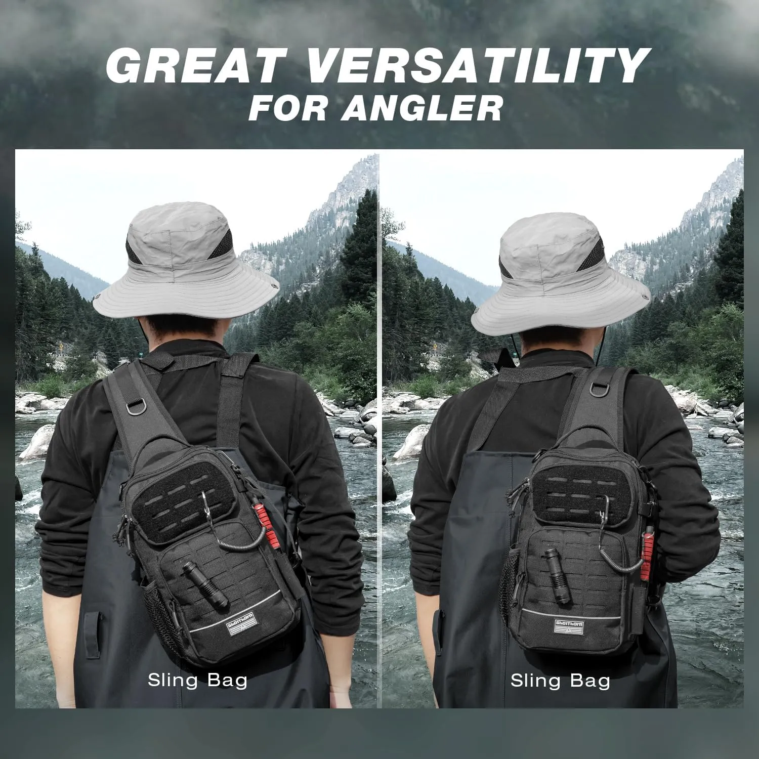 Ghosthorn Fishing Backpack with Rod Holder - Tackle Sling Bag - Fly Fishing Gifts for Men and Women