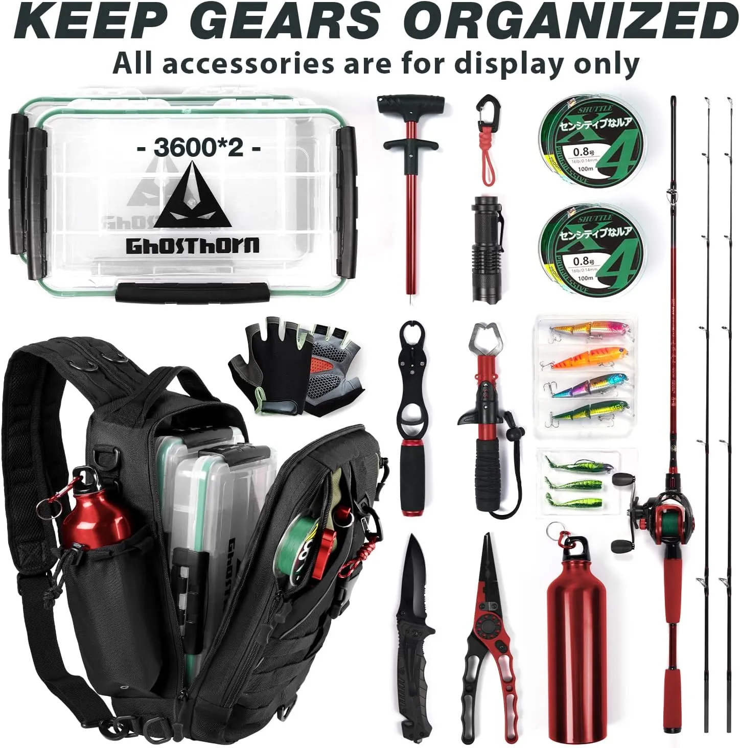 Ghosthorn Fishing Backpack with Rod Holder - Tackle Sling Bag - Fly Fishing Gifts for Men and Women