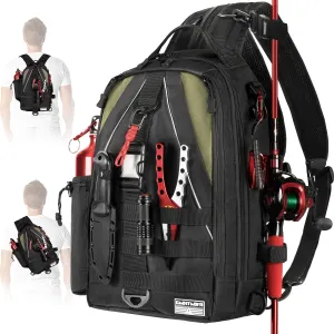Ghosthorn Fishing Backpack with Rod Holder - Tackle Sling Bag - Fly Fishing Gifts for Men and Women