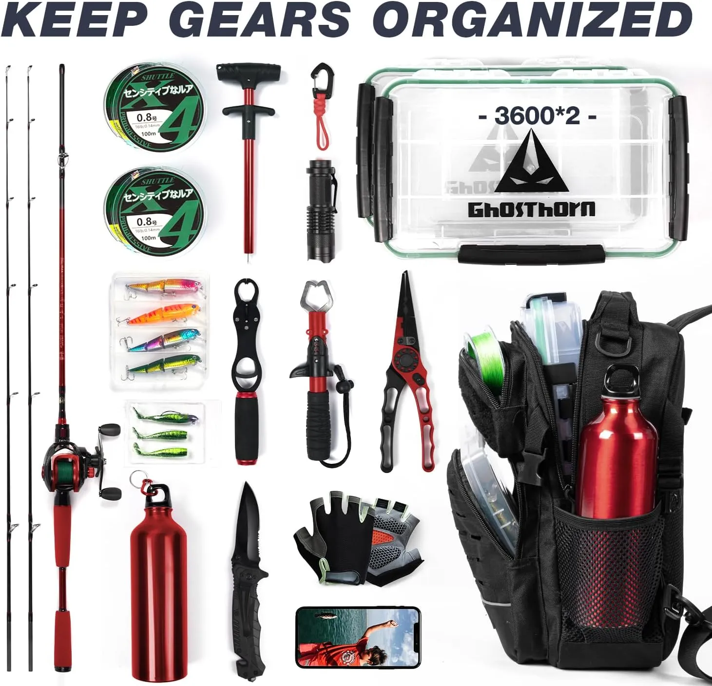 Ghosthorn Fishing Backpack with Rod Holder - Tackle Sling Bag - Fly Fishing Gifts for Men and Women