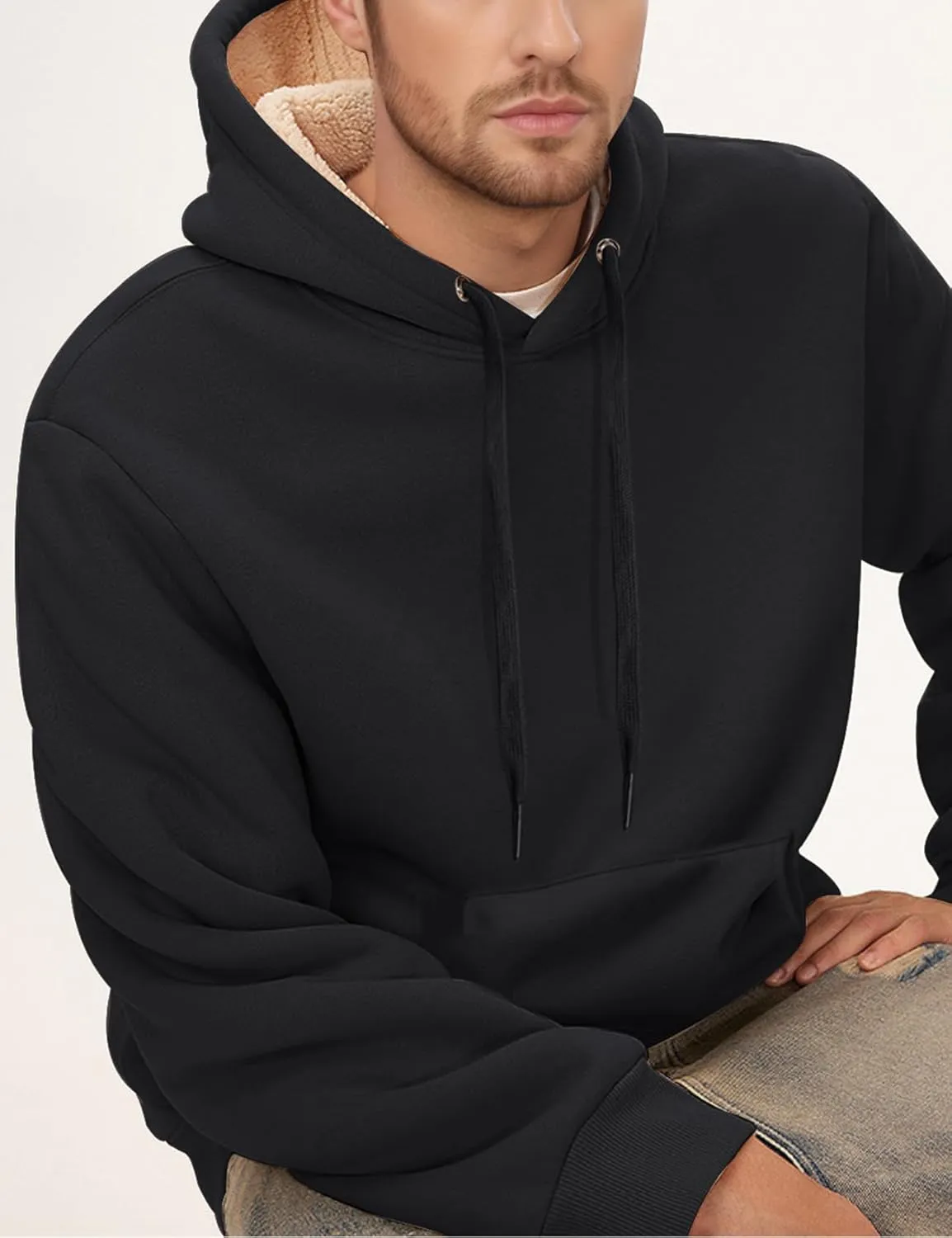 Gihuo Men's Warm Crewneck Sherpa Lined Fleece Sweatshirt Pullover Tops