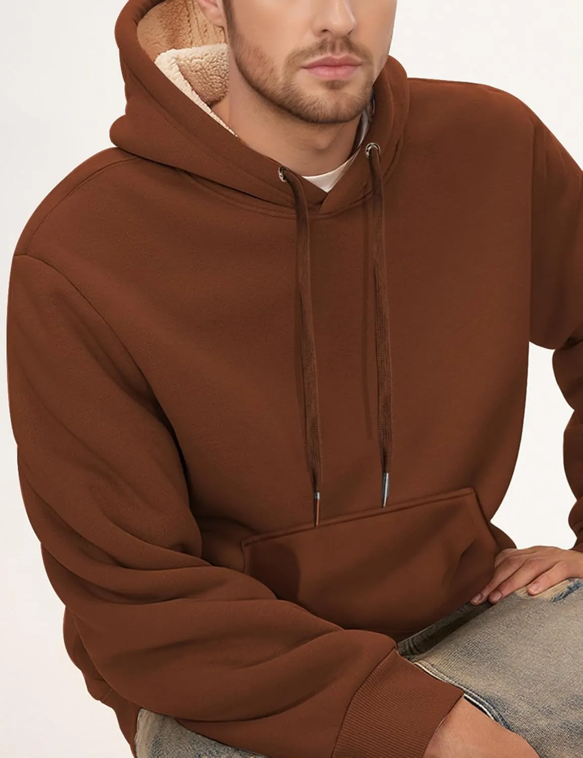 Gihuo Men's Warm Crewneck Sherpa Lined Fleece Sweatshirt Pullover Tops