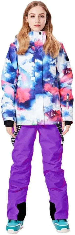 GS SNOWING Women's Insulated Snow Pants Waterproof Windproof Snowboard Ski Bibs with Detachable Suspenders