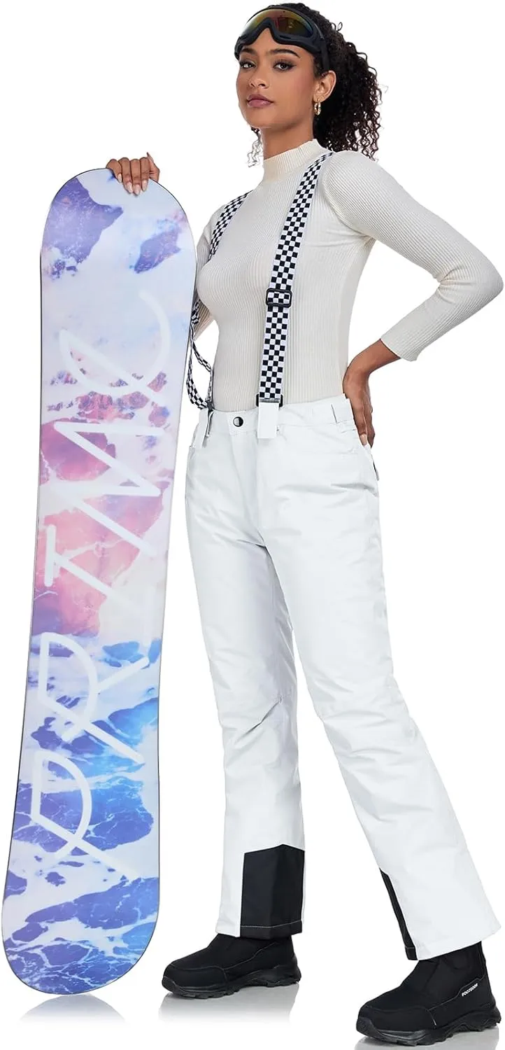GS SNOWING Women's Insulated Snow Pants Waterproof Windproof Snowboard Ski Bibs with Detachable Suspenders