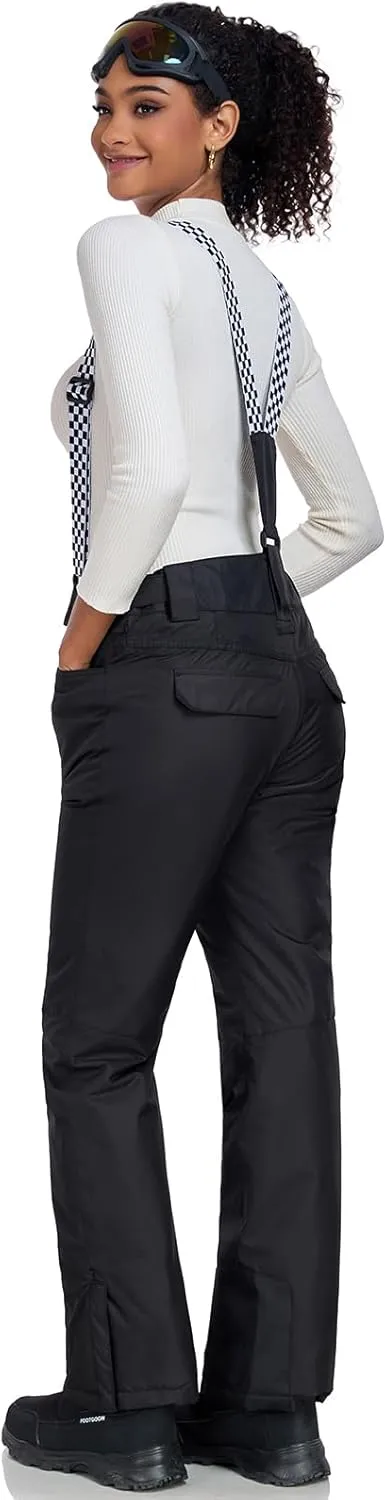 GS SNOWING Women's Insulated Snow Pants Waterproof Windproof Snowboard Ski Bibs with Detachable Suspenders