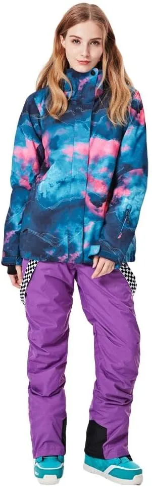 GS SNOWING Women's Insulated Snow Pants Waterproof Windproof Snowboard Ski Bibs with Detachable Suspenders