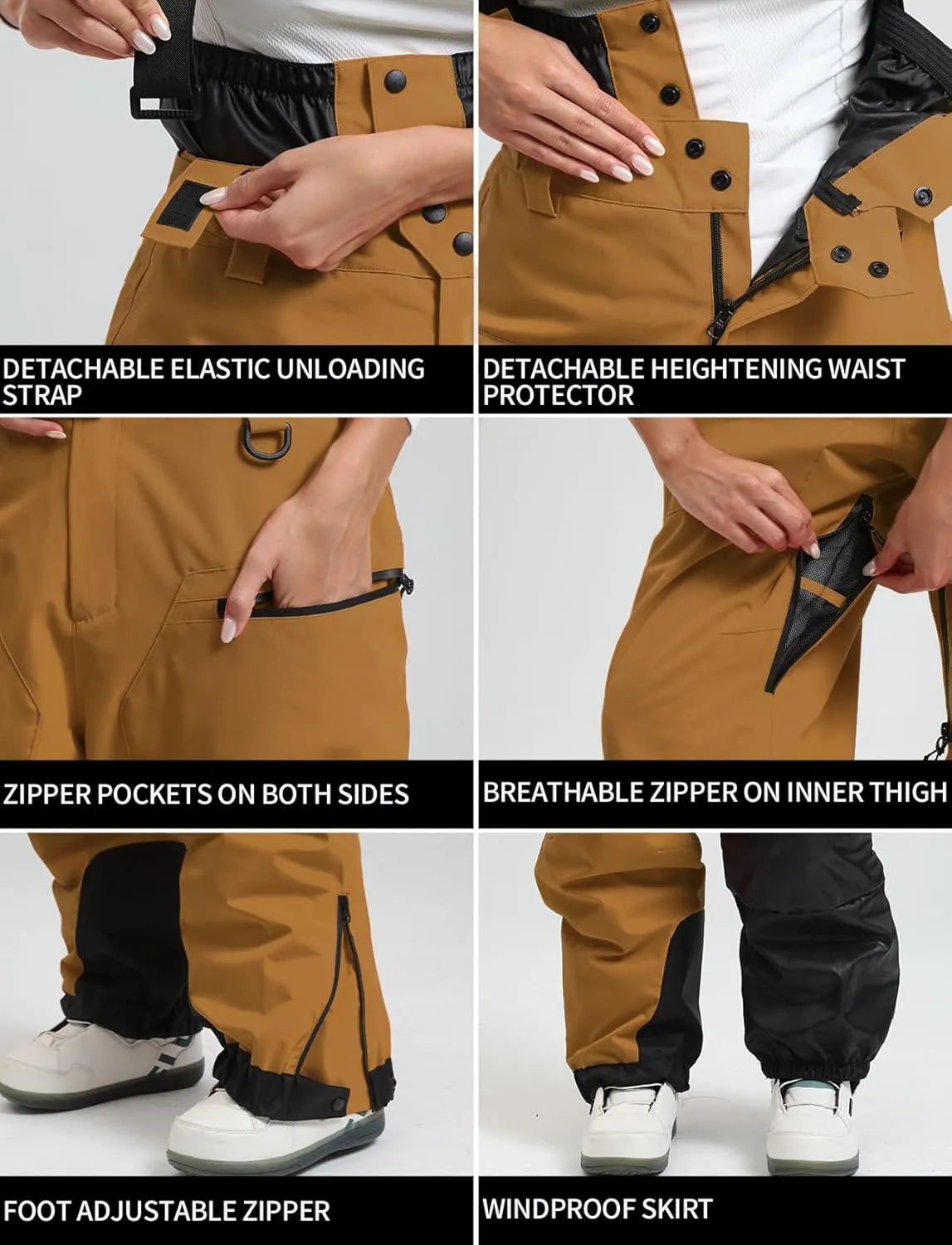 GSOU SNOW Men Snow Bibs Women Baggy Ski Pants Snowboard Overall Insulated Waterproof Windproof Warm Winter