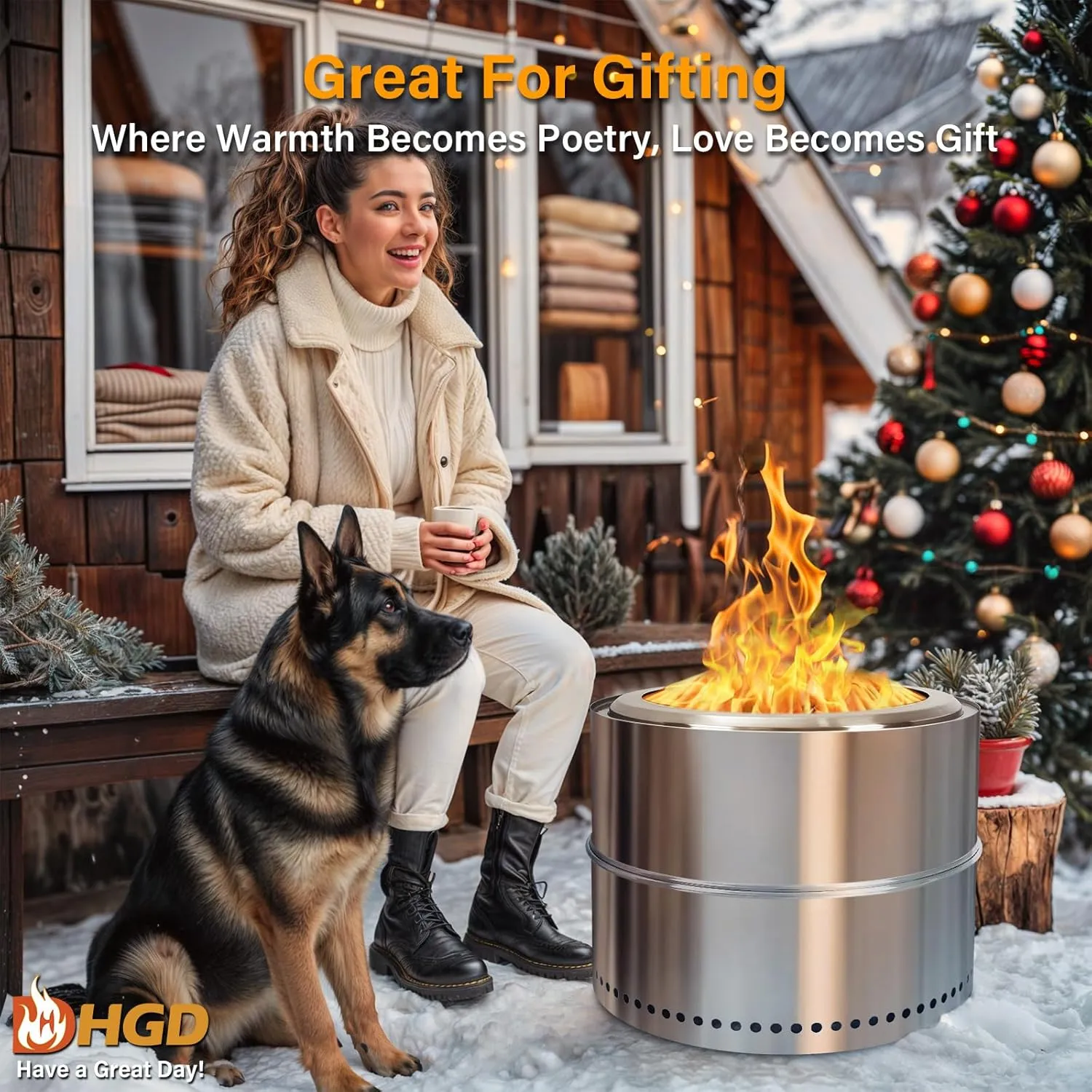 HGD 20 inch Smokeless Firepit Outdoor, Portable Smokeless Fire Pit for Camping with Travel Bag, Stainless Steel Wood Burning Stove for Backyard & Patio, Easy Setup & Compact Storage