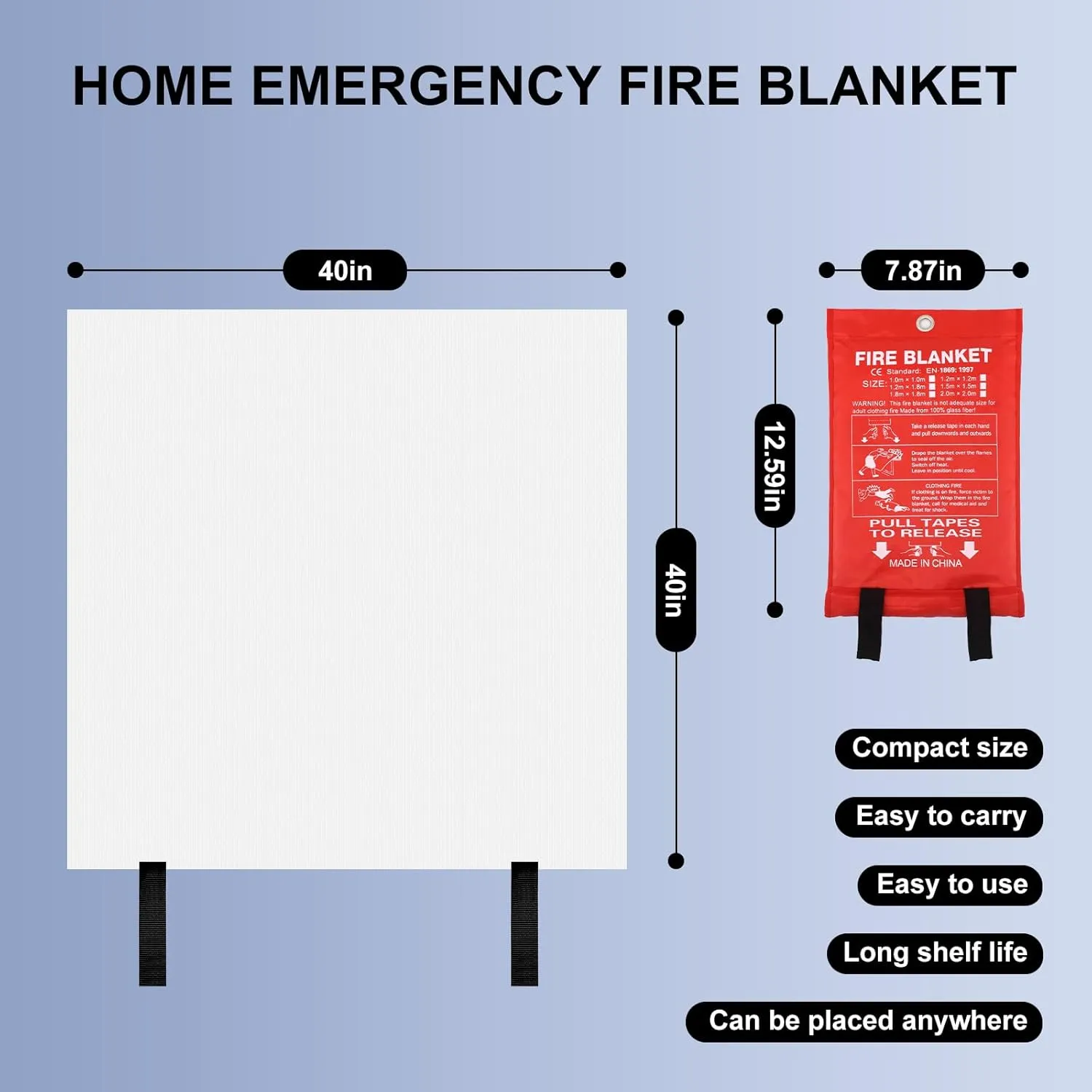 Home Emergency Fire Blankets 40 x 40 Fiberglass Fire Blankets Essential Emergency Fire Blankets for Home and Kitchen 2 Packs