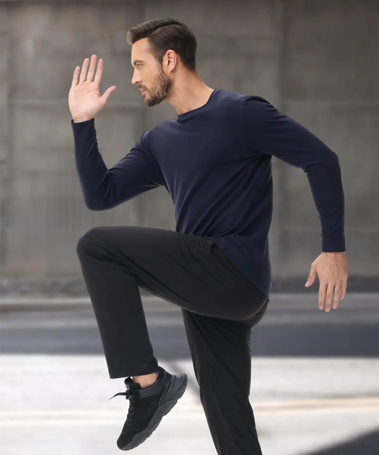 HUGE SPORTS Thermal Underwear for Men Long Sleeve Thermal Shirts Fleece Lined Crew Neck Base Layer Thermal Underwear Top