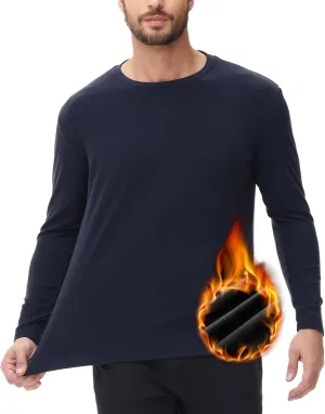 HUGE SPORTS Thermal Underwear for Men Long Sleeve Thermal Shirts Fleece Lined Crew Neck Base Layer Thermal Underwear Top