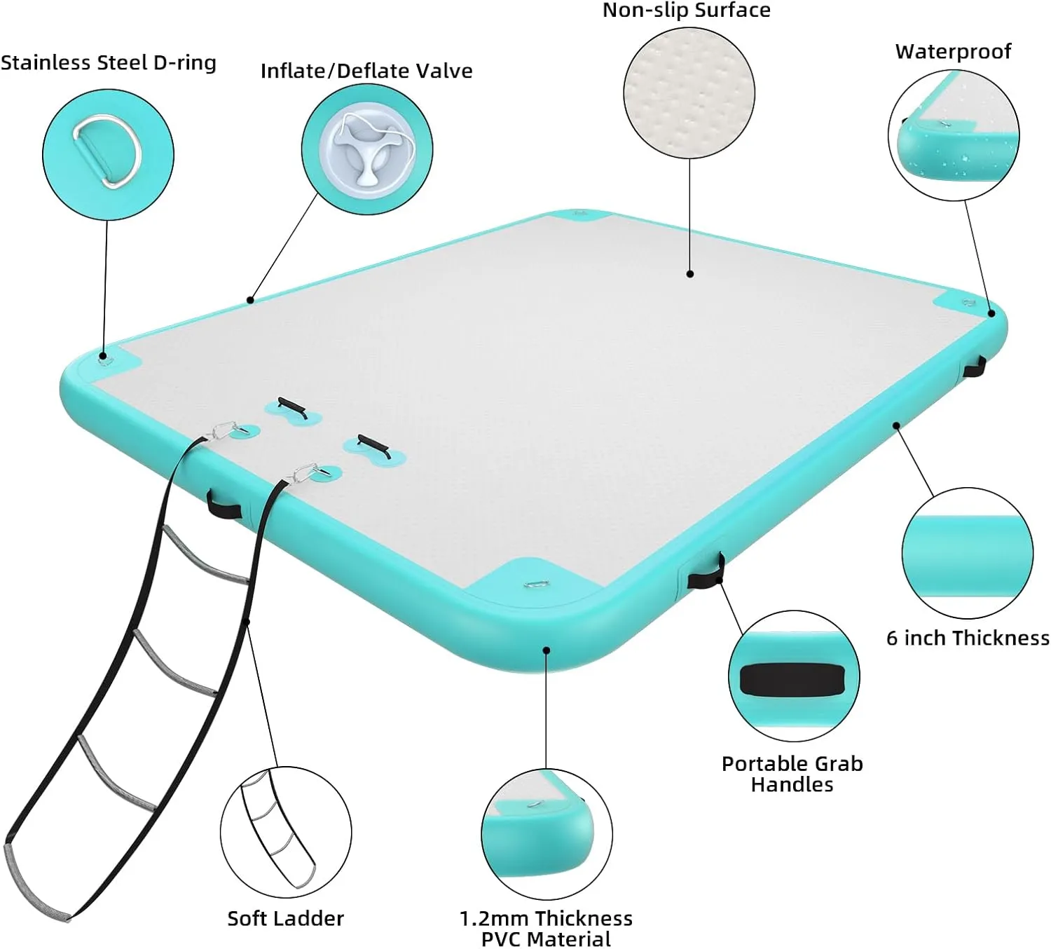 Inflatable Floating Dock Air Dock Platform Floating Island Raft with None-Slip Surface for Pool Beach Ocean