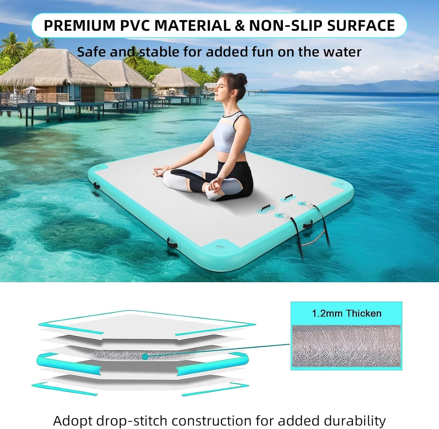 Inflatable Floating Dock Air Dock Platform Floating Island Raft with None-Slip Surface for Pool Beach Ocean
