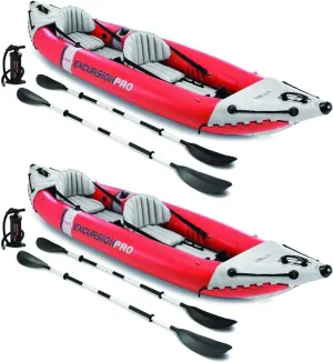 INTEX 68309EP Excursion Pro K2 Inflatable Kayak Set: Includes Deluxe 86in Kayak Paddles and High-Output Pump  SuperTough PVC  Adjustable Bucket Seat  2-Person  400lb Weight Capacity, 2-Pack