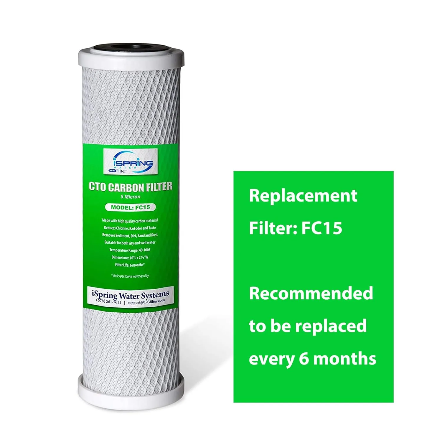 iSpring CKC1 Countertop Drinking Water Filtration System with Carbon Filter 2.5" x 10", White