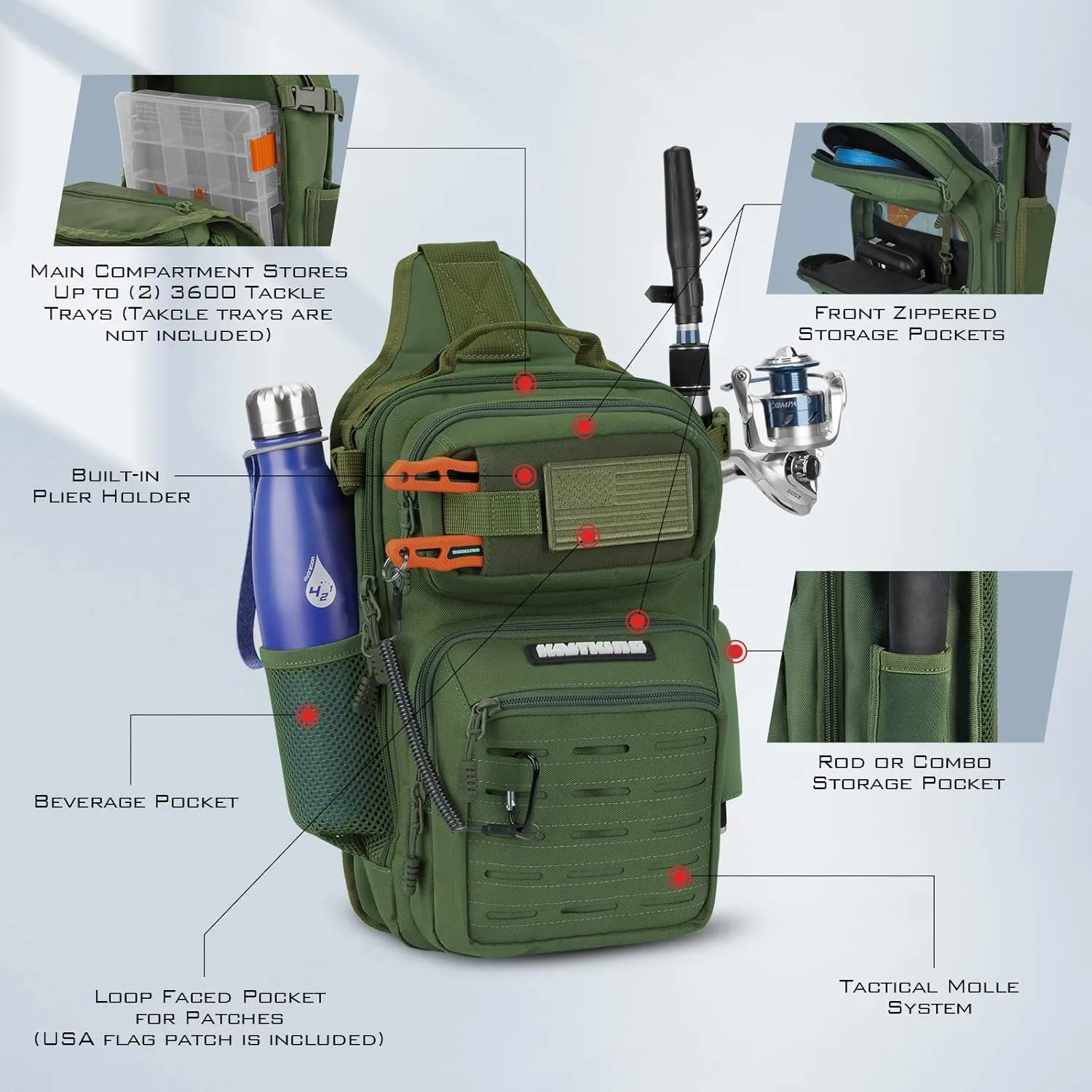 KastKing BlowBak Tactical Sling Tackle Bag-Lightweight Fishing Backpack Storge Fishing Gear and Equipment,Gift for Men