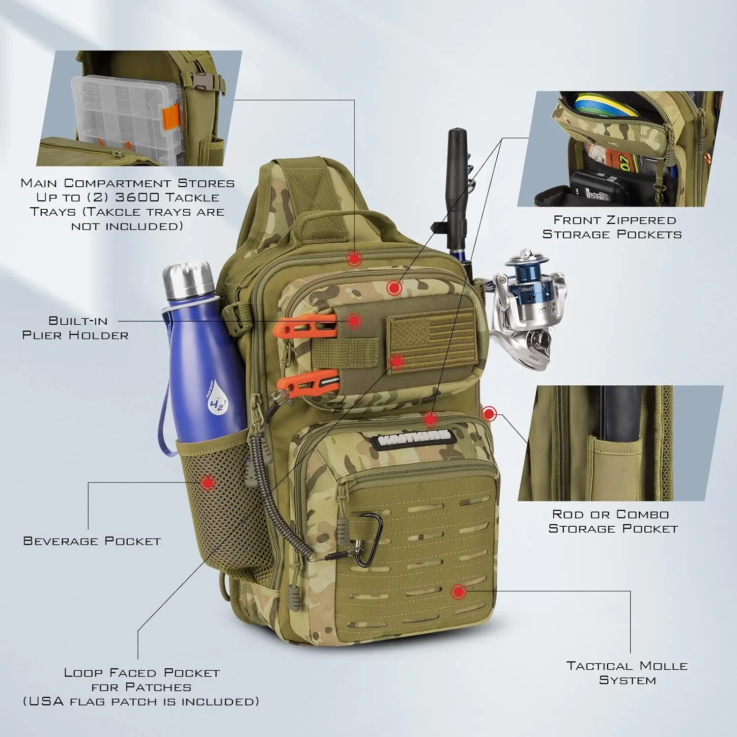 KastKing BlowBak Tactical Sling Tackle Bag-Lightweight Fishing Backpack Storge Fishing Gear and Equipment,Gift for Men