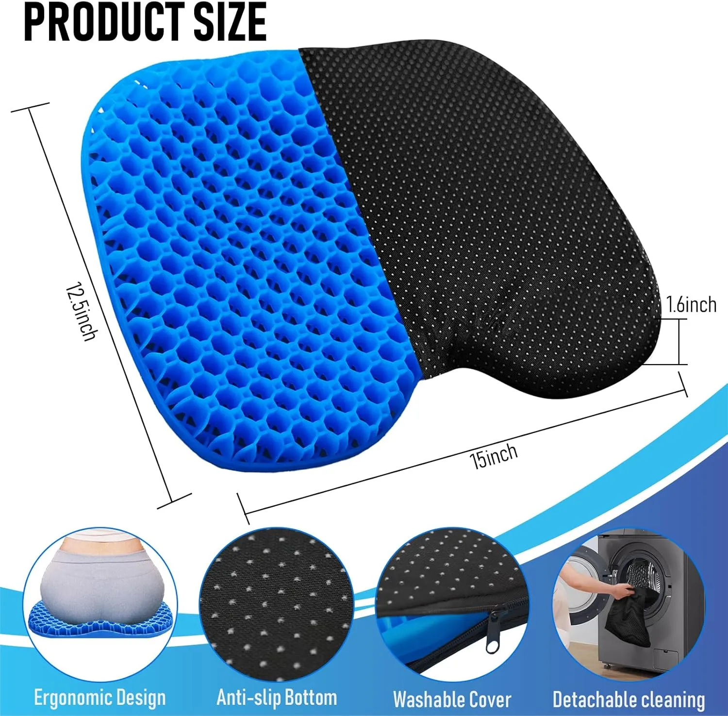 Kayak Seat Cushion, Thicken Anti Slip Waterproof Gel Kayak Seat, Portable Canoe Rowing Rubber Dinghy Pad for Stadium Sit in Kayak Inflatable Fishing Kayak Canoe Kayak Accessories