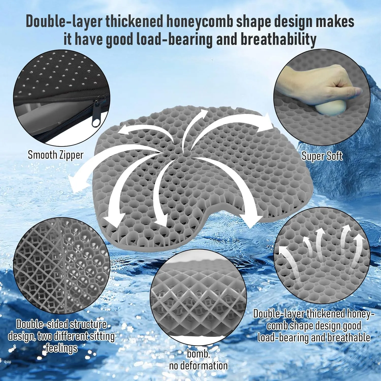 Kayak Seat Cushion, Thicken Anti Slip Waterproof Gel Kayak Seat, Portable Canoe Rowing Rubber Dinghy Pad for Stadium Sit in Kayak Inflatable Fishing Kayak Canoe Kayak Accessories