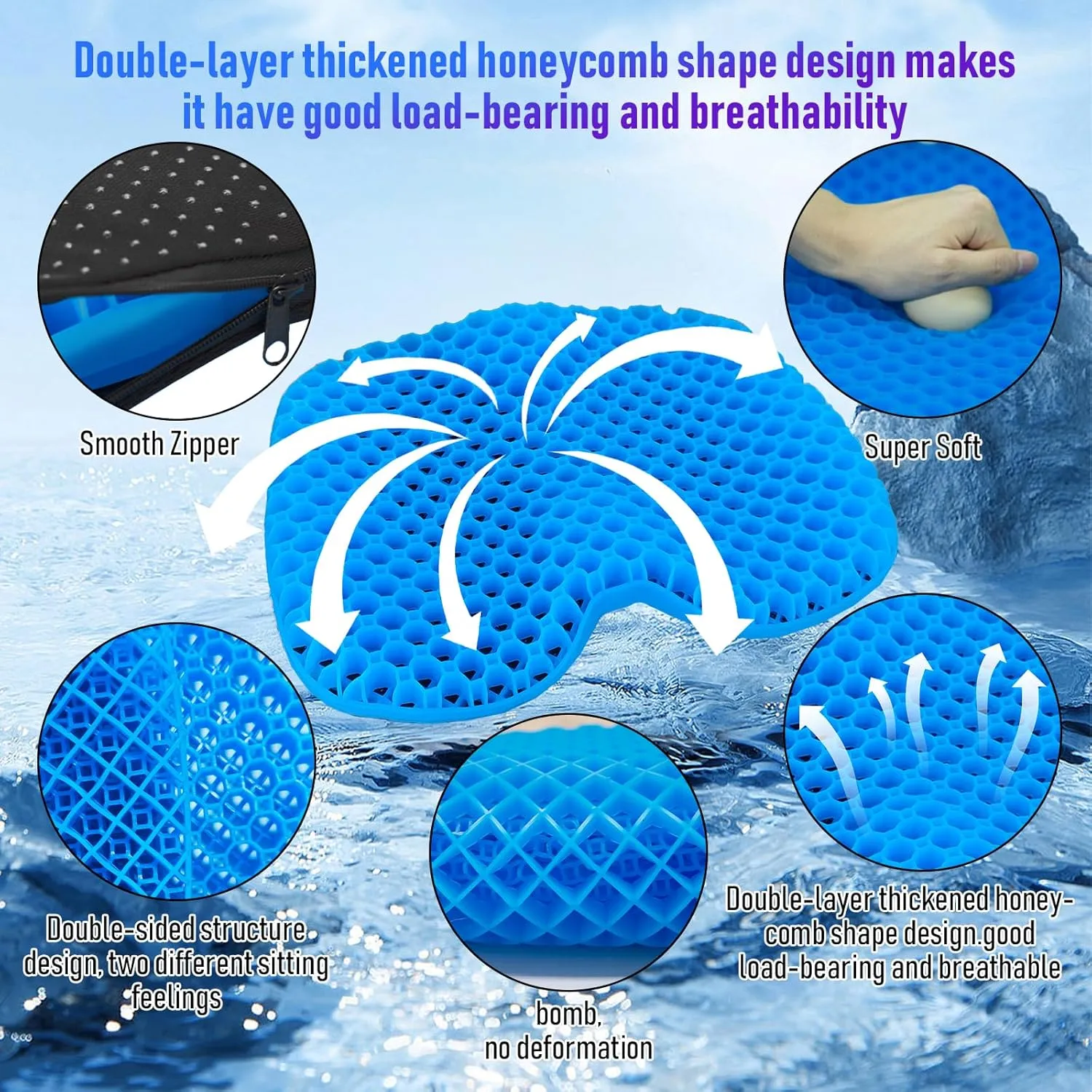 Kayak Seat Cushion, Thicken Anti Slip Waterproof Gel Kayak Seat, Portable Canoe Rowing Rubber Dinghy Pad for Stadium Sit in Kayak Inflatable Fishing Kayak Canoe Kayak Accessories