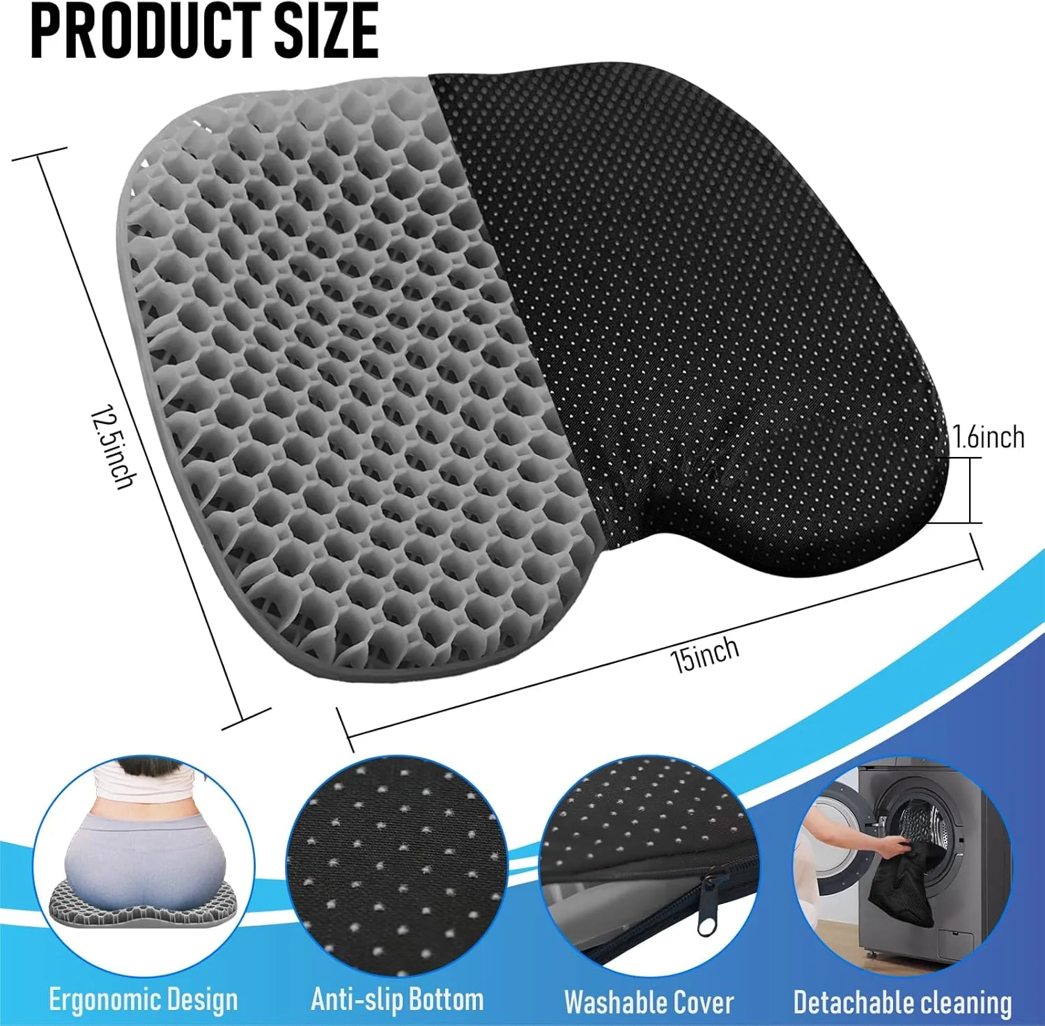 Kayak Seat Cushion, Thicken Anti Slip Waterproof Gel Kayak Seat, Portable Canoe Rowing Rubber Dinghy Pad for Stadium Sit in Kayak Inflatable Fishing Kayak Canoe Kayak Accessories