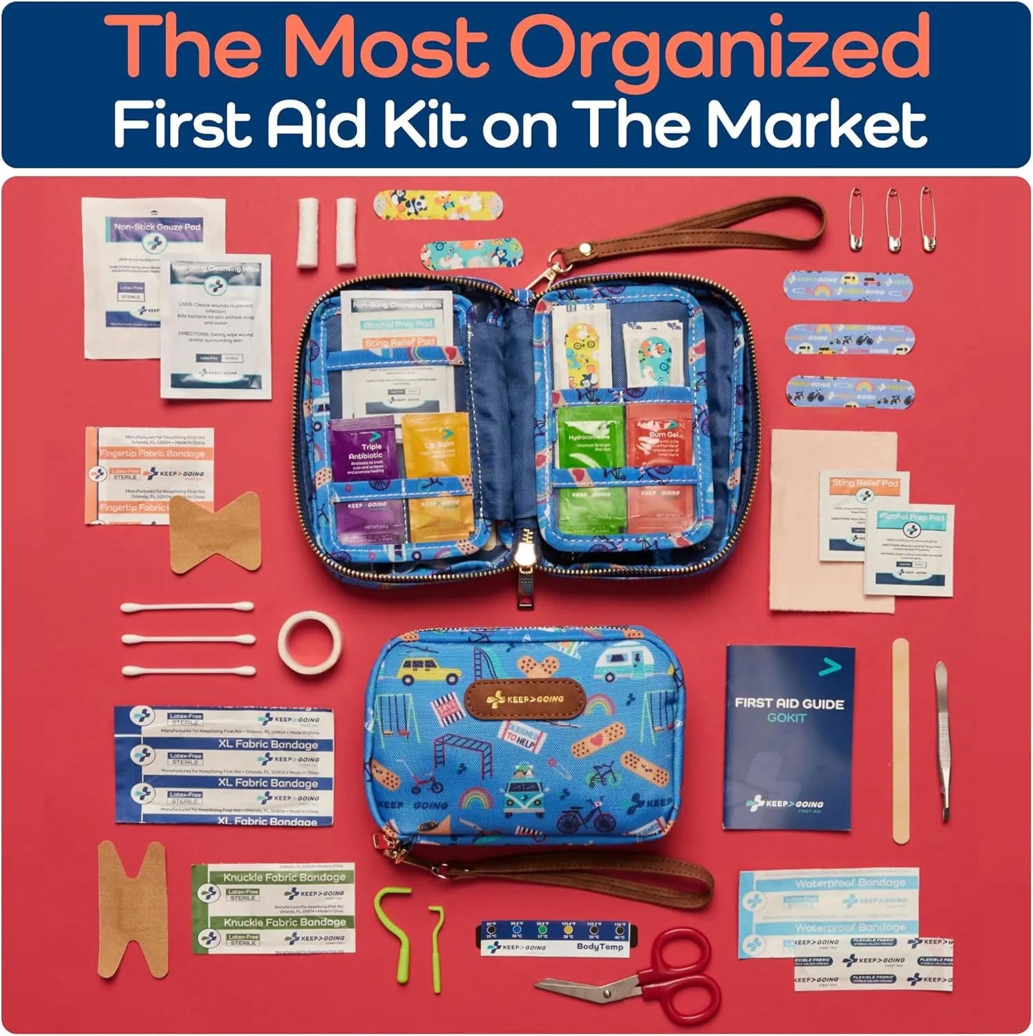 KeepGoing Travel First Aid Kit for Kids  130 Pc. for Car, Home, Purse, Diaper Bag & Backpack with Latex-Free Bandages - Mini First Aid Kit Travel Size TSA-Approved
