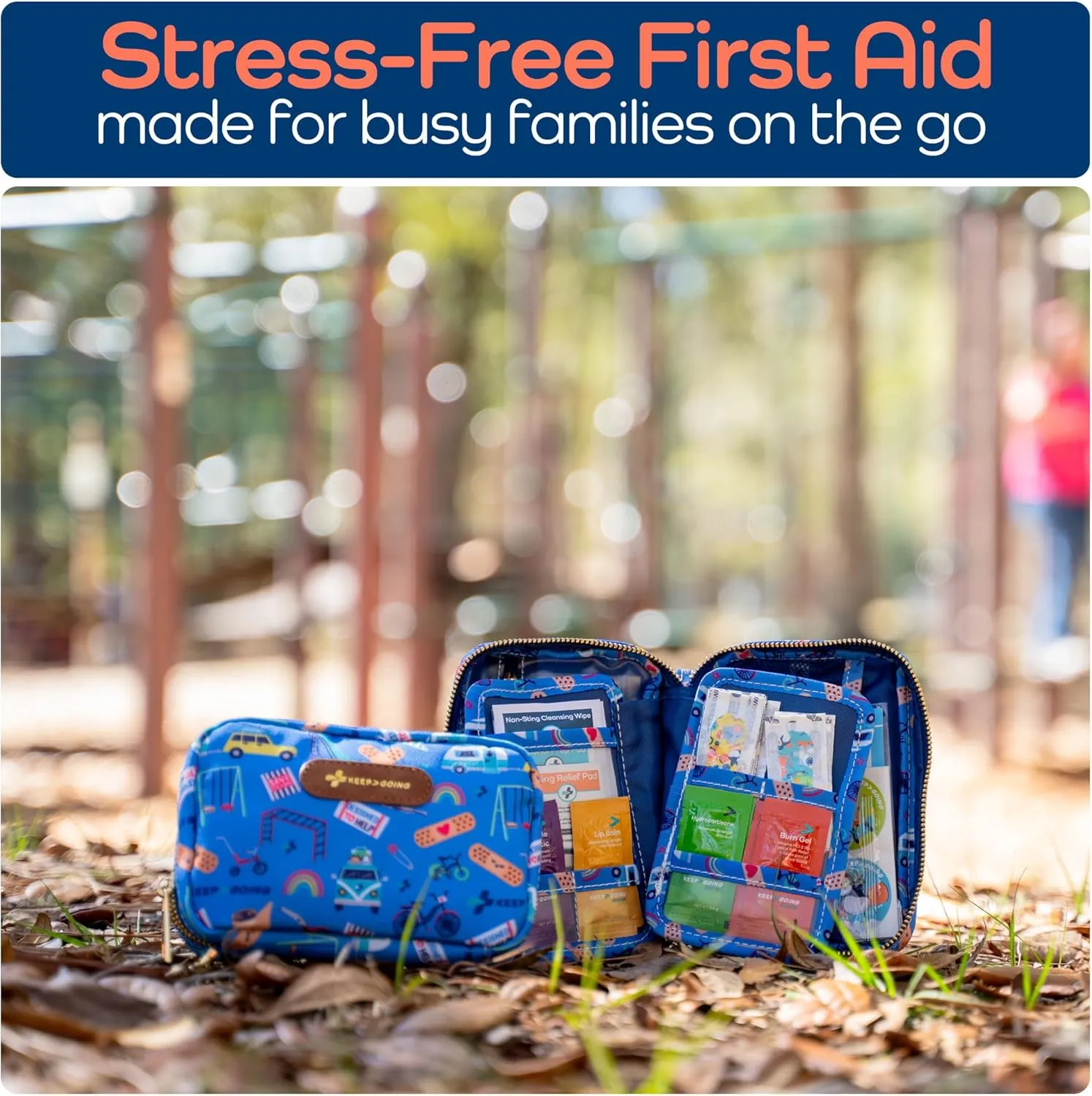 KeepGoing Travel First Aid Kit for Kids  130 Pc. for Car, Home, Purse, Diaper Bag & Backpack with Latex-Free Bandages - Mini First Aid Kit Travel Size TSA-Approved