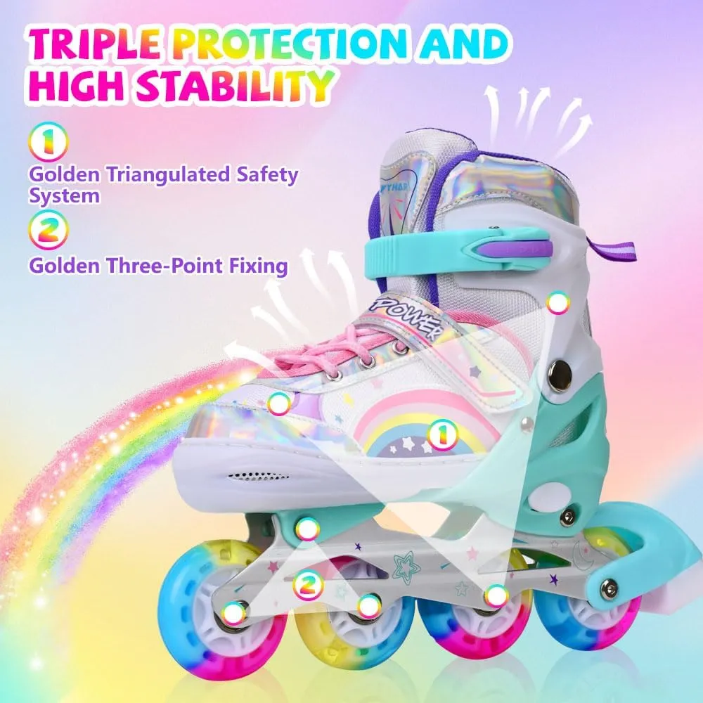Kids Inline Skates Adjustable for Girls with All Wheels Light up, Fun Illuminating Girls Inline Skates for Toddlers Beginner Outdoor Indoor Sports